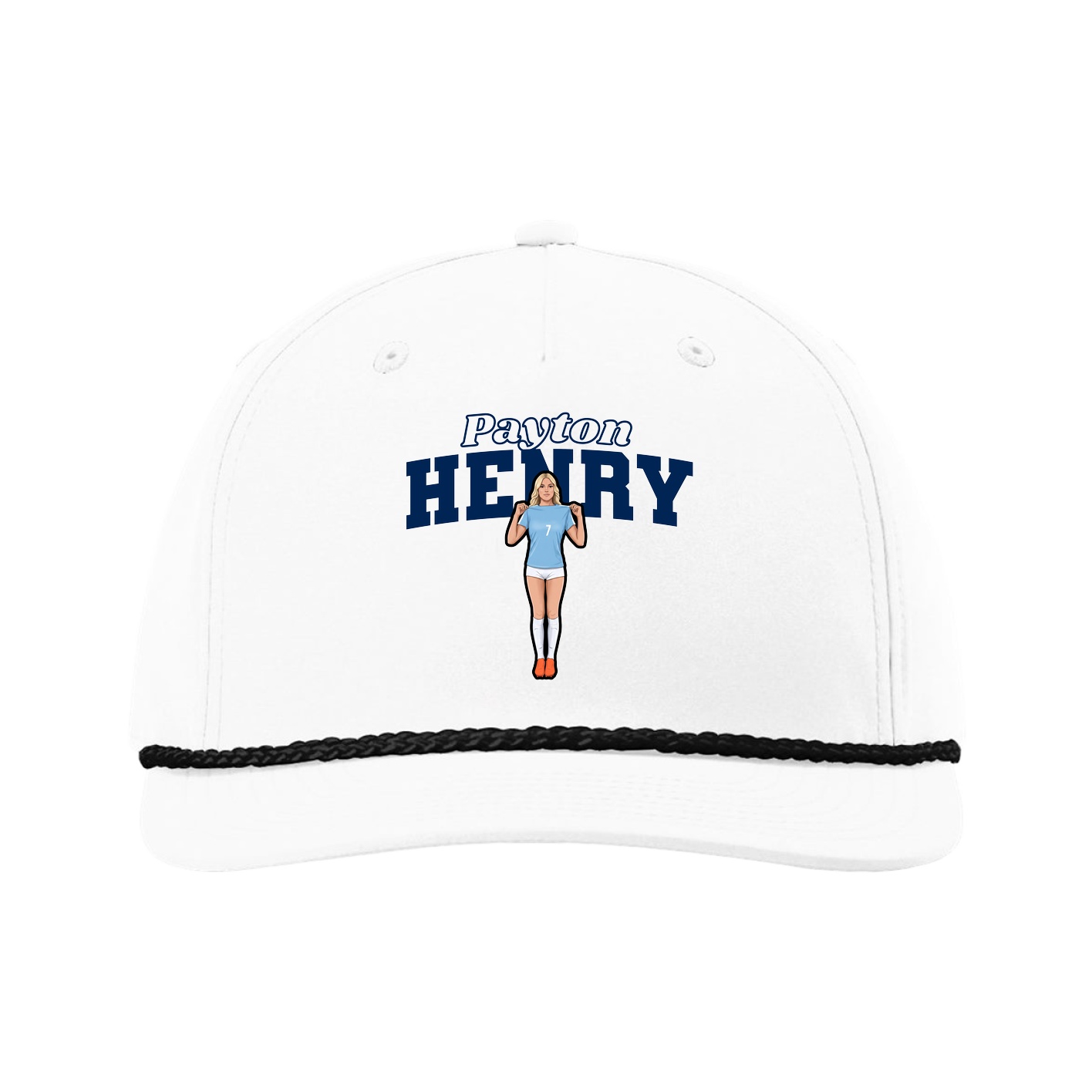 Five-Panel Classic Rope Cap — Name Arch in White
