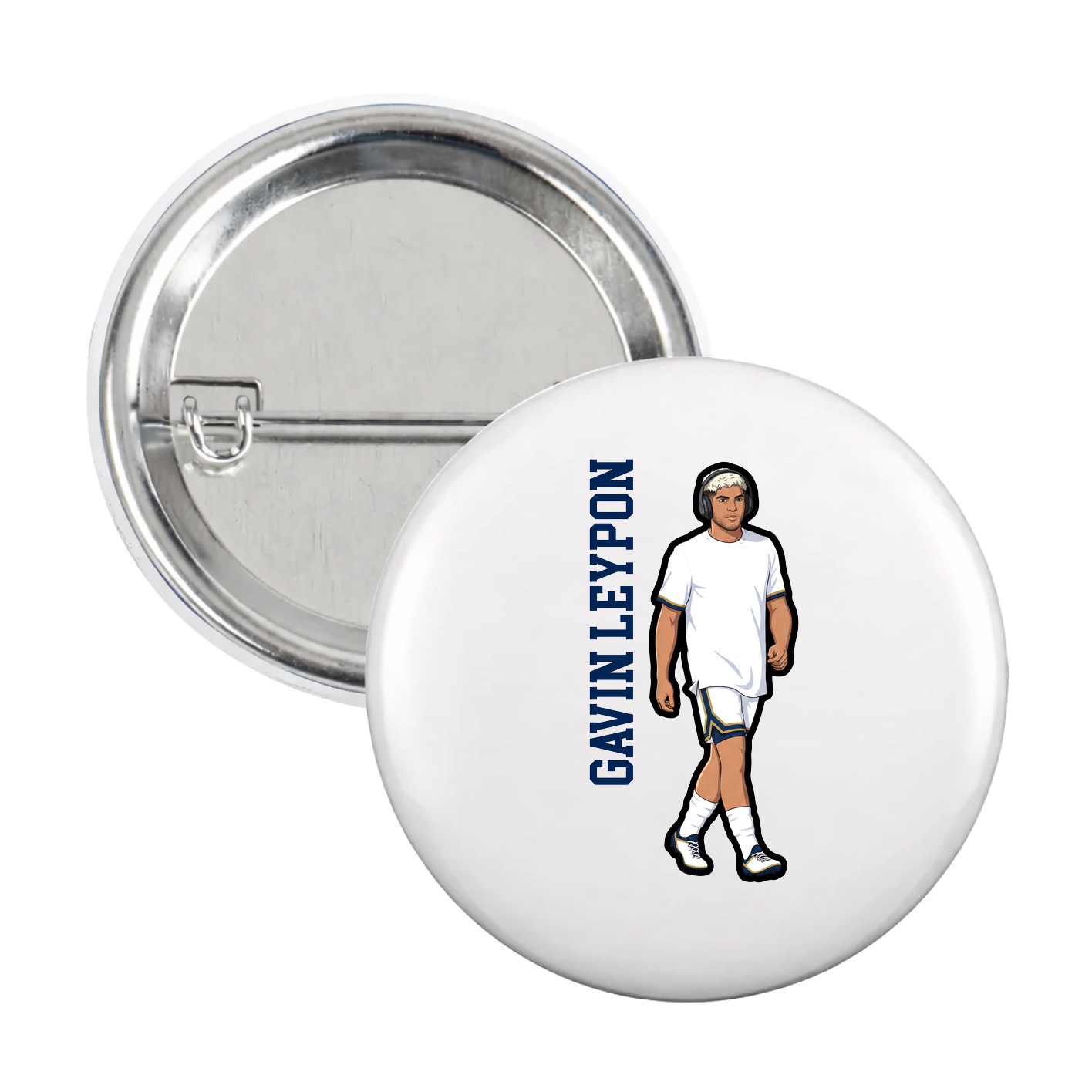 Game Day Button — Name Vertical in White