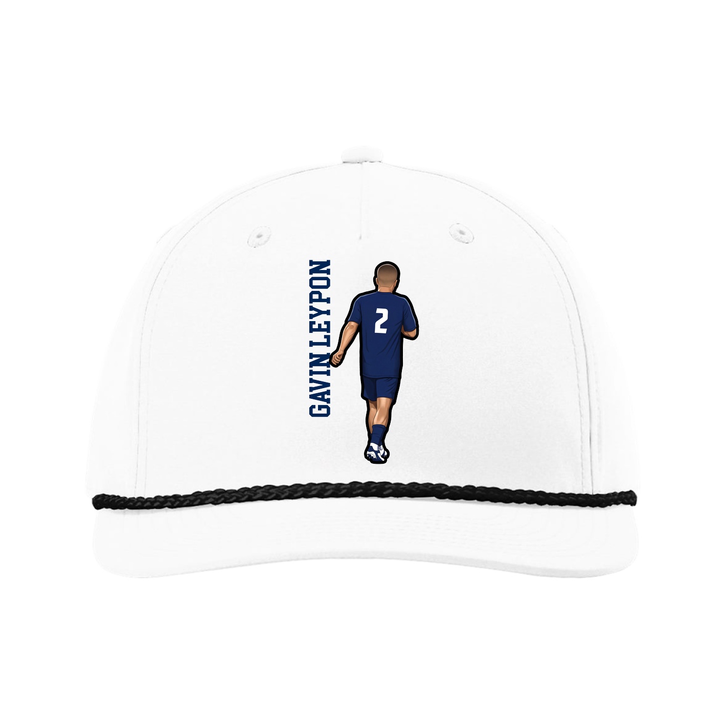 Five-Panel Classic Rope Cap — Name Vertical in White