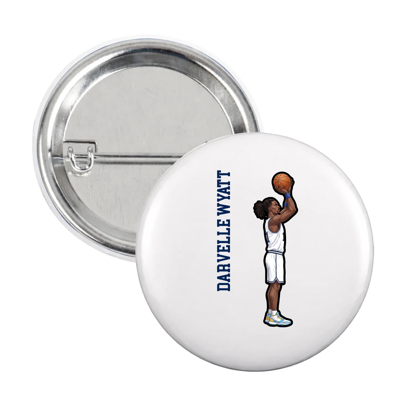 Game Day Button — Name Vertical in White