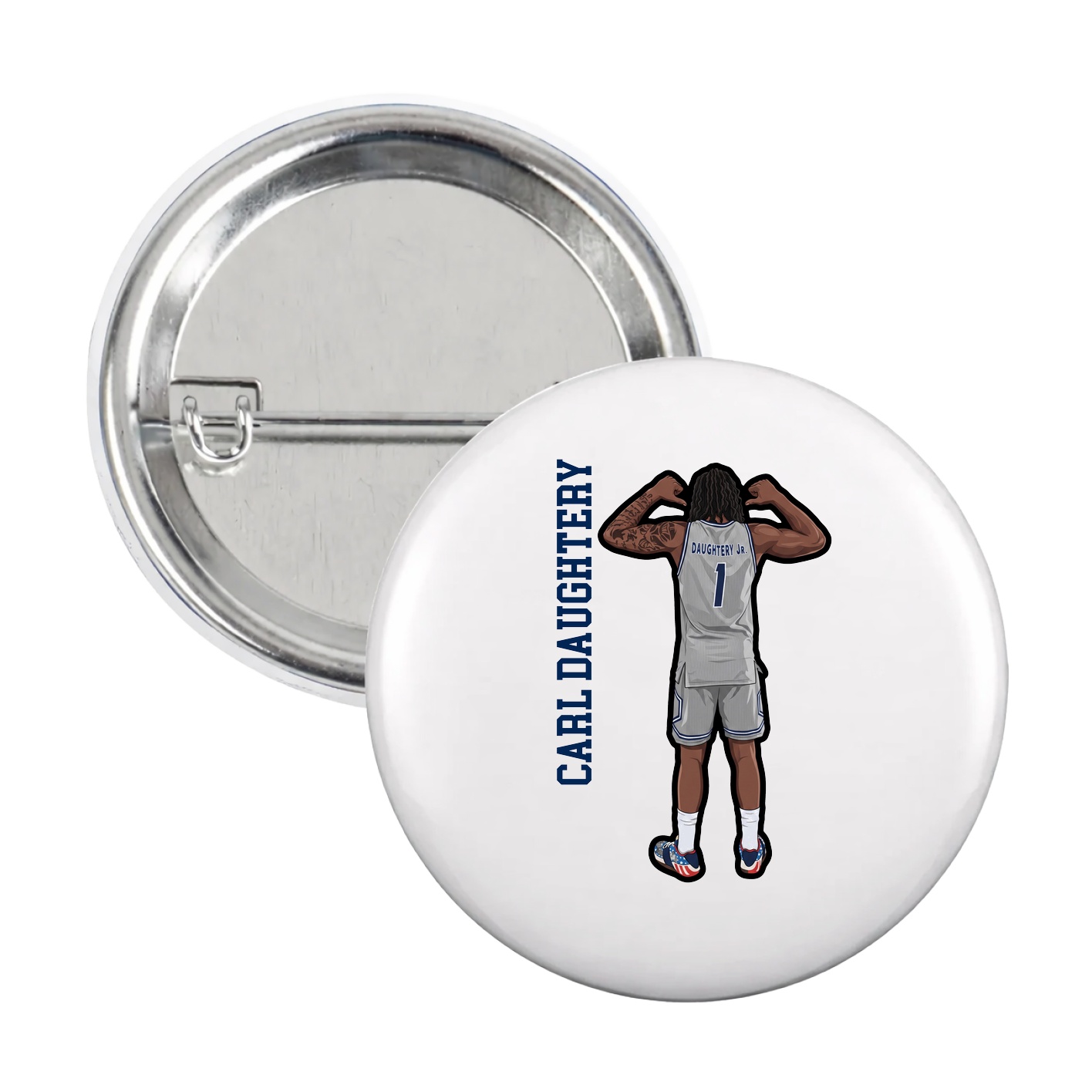 Game Day Button — Name Vertical in White