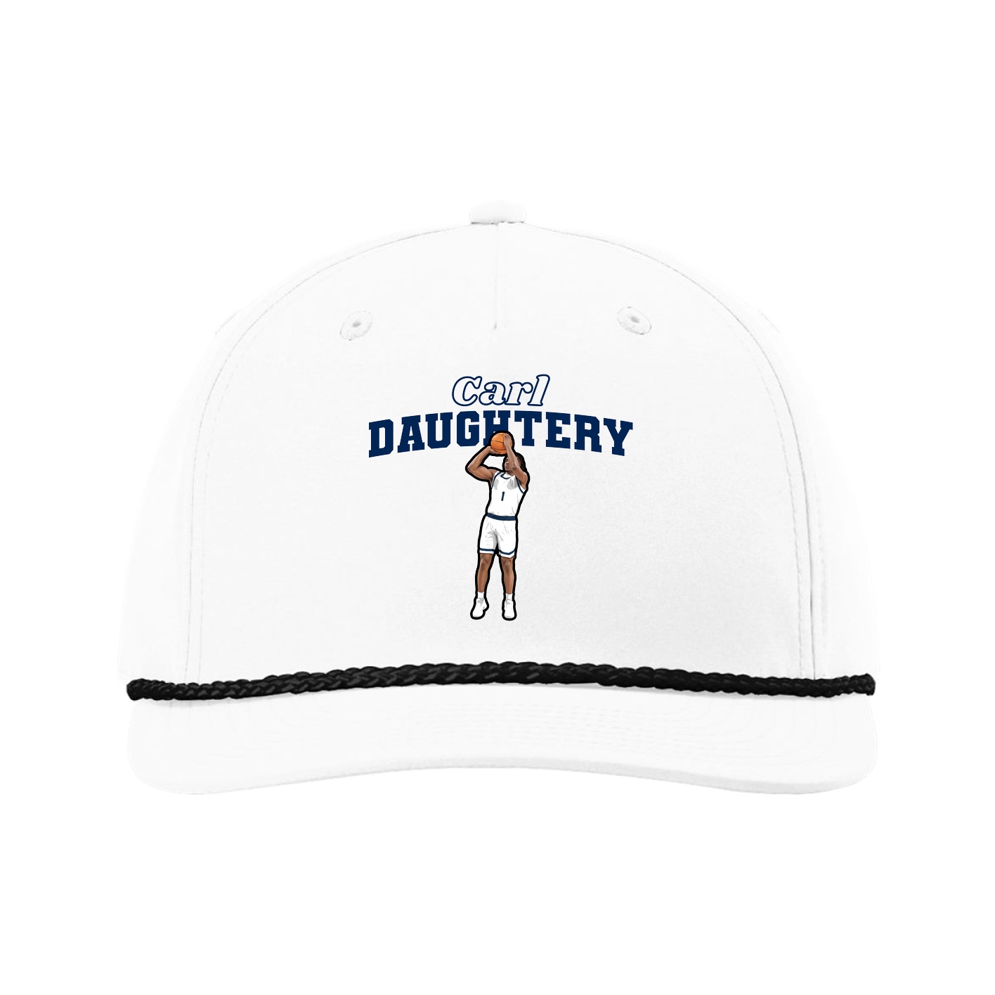 Five-Panel Classic Rope Cap — Name Arch in White