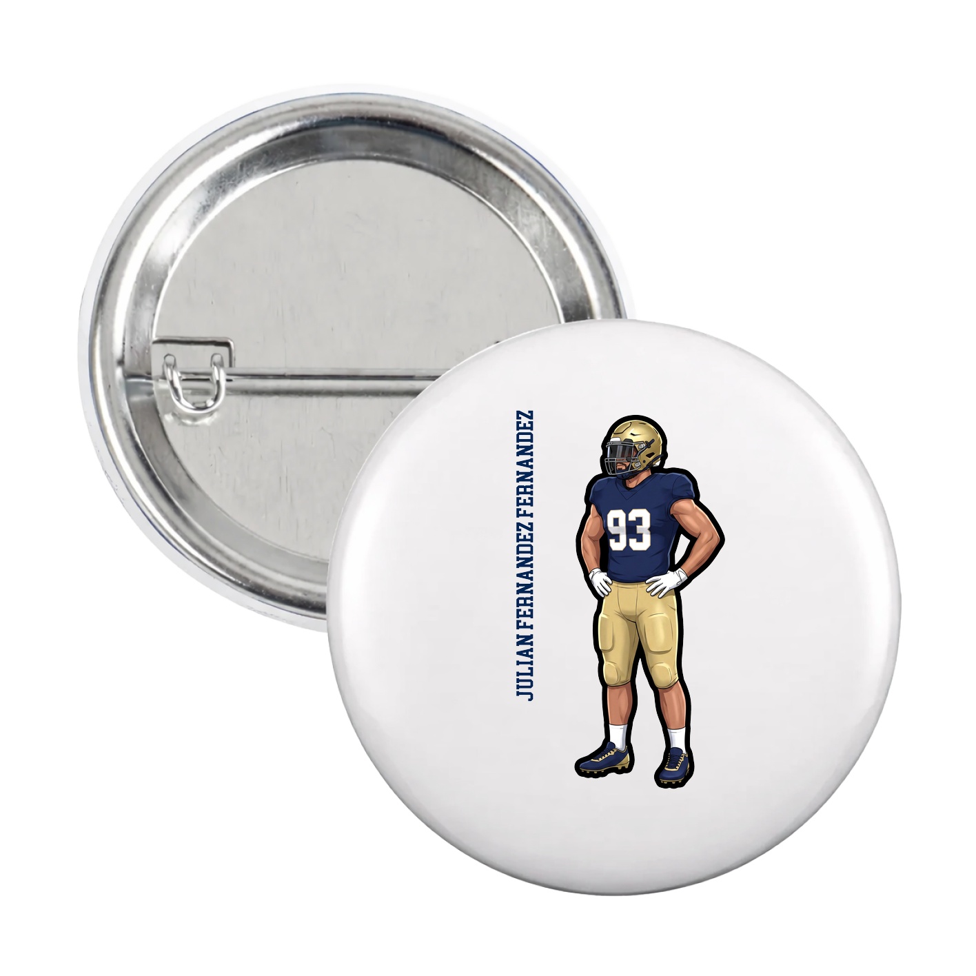 Game Day Button — Name Vertical in White