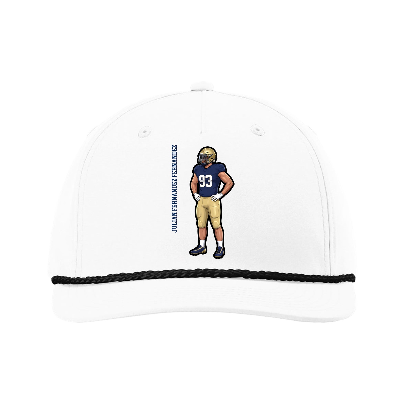 Five-Panel Classic Rope Cap — Name Vertical in White