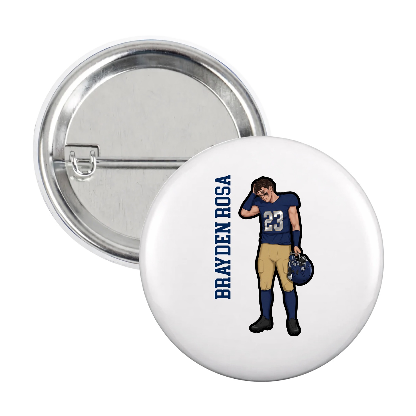 Game Day Button — Name Vertical in White
