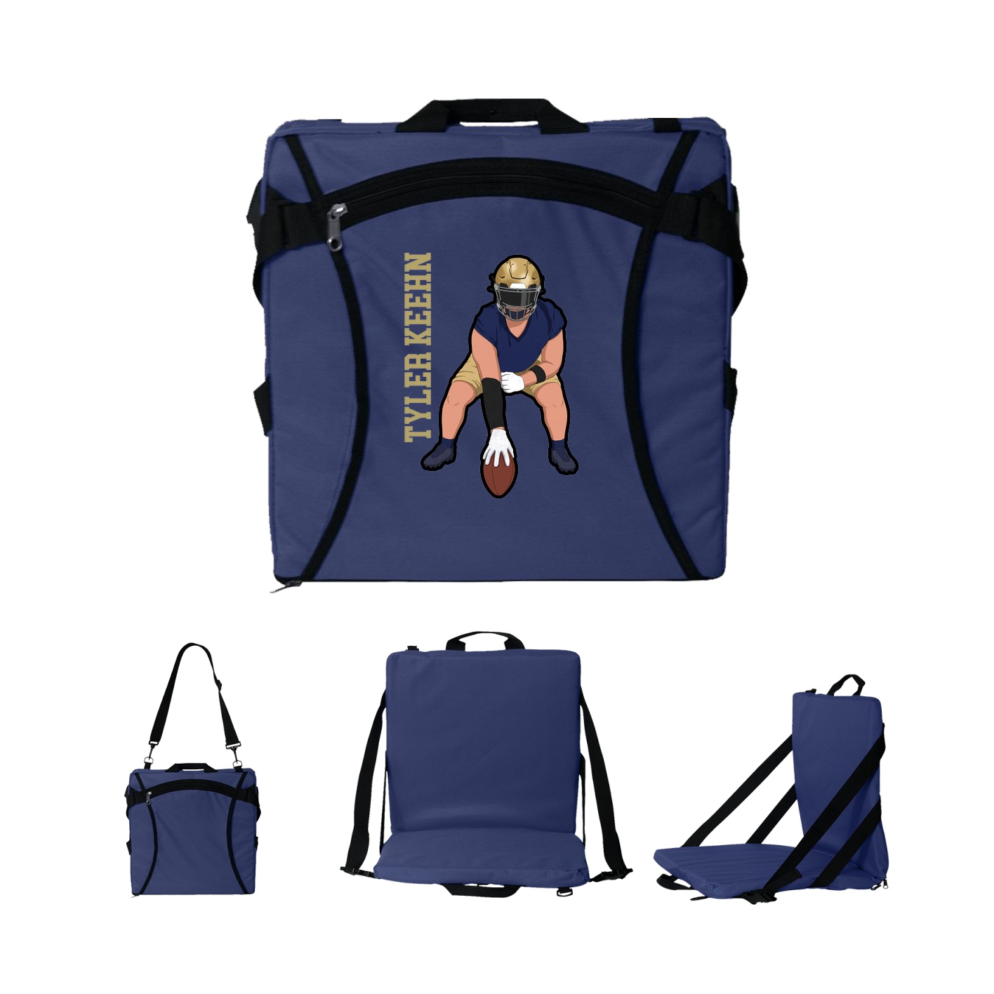 Folding Stadium Seat — Name Vertical in Navy