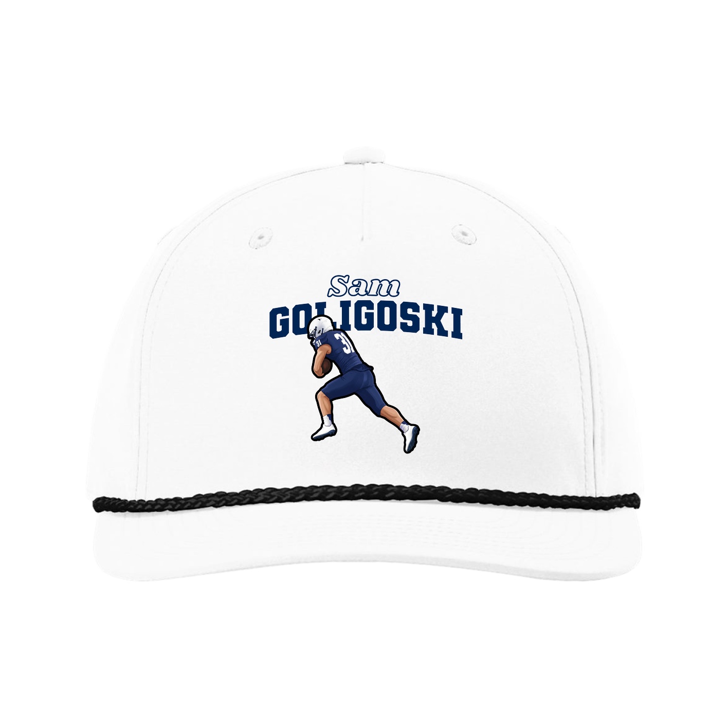 Five-Panel Classic Rope Cap — Name Arch in White