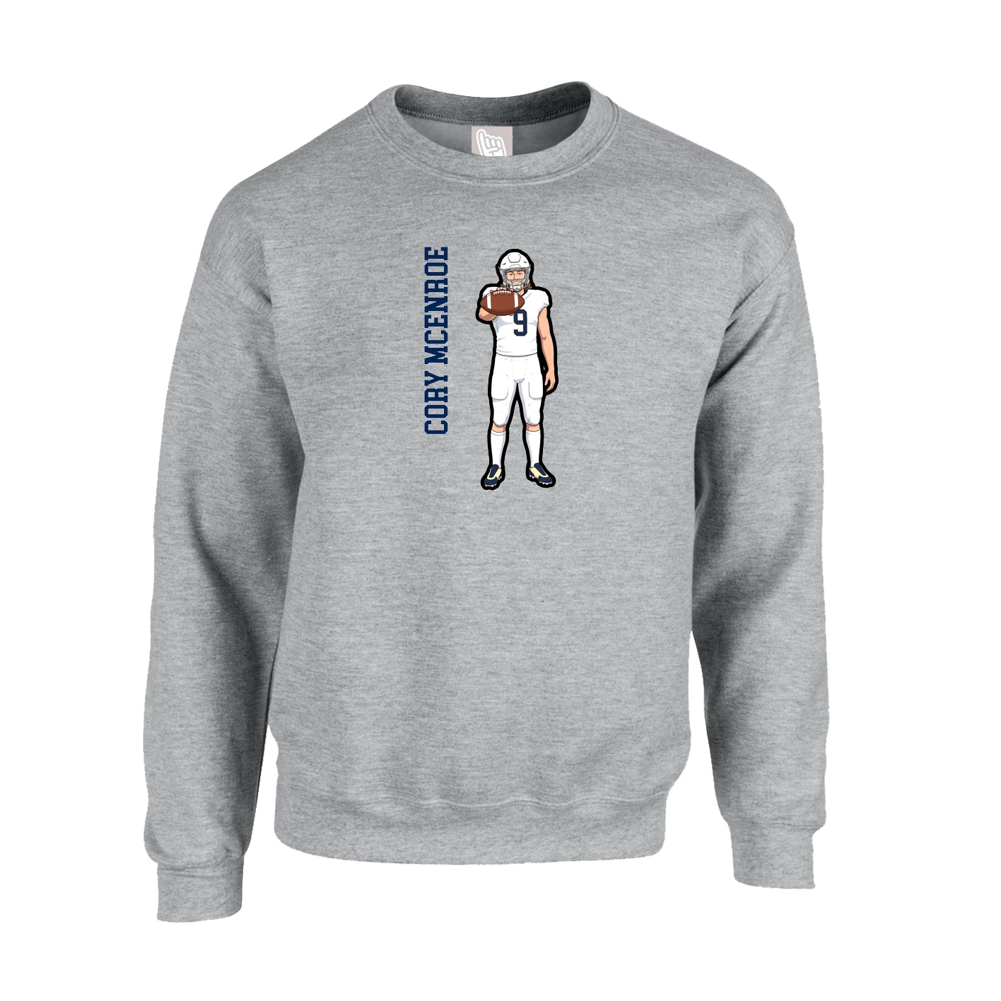 Fleece Crew — Name Vertical in Grey