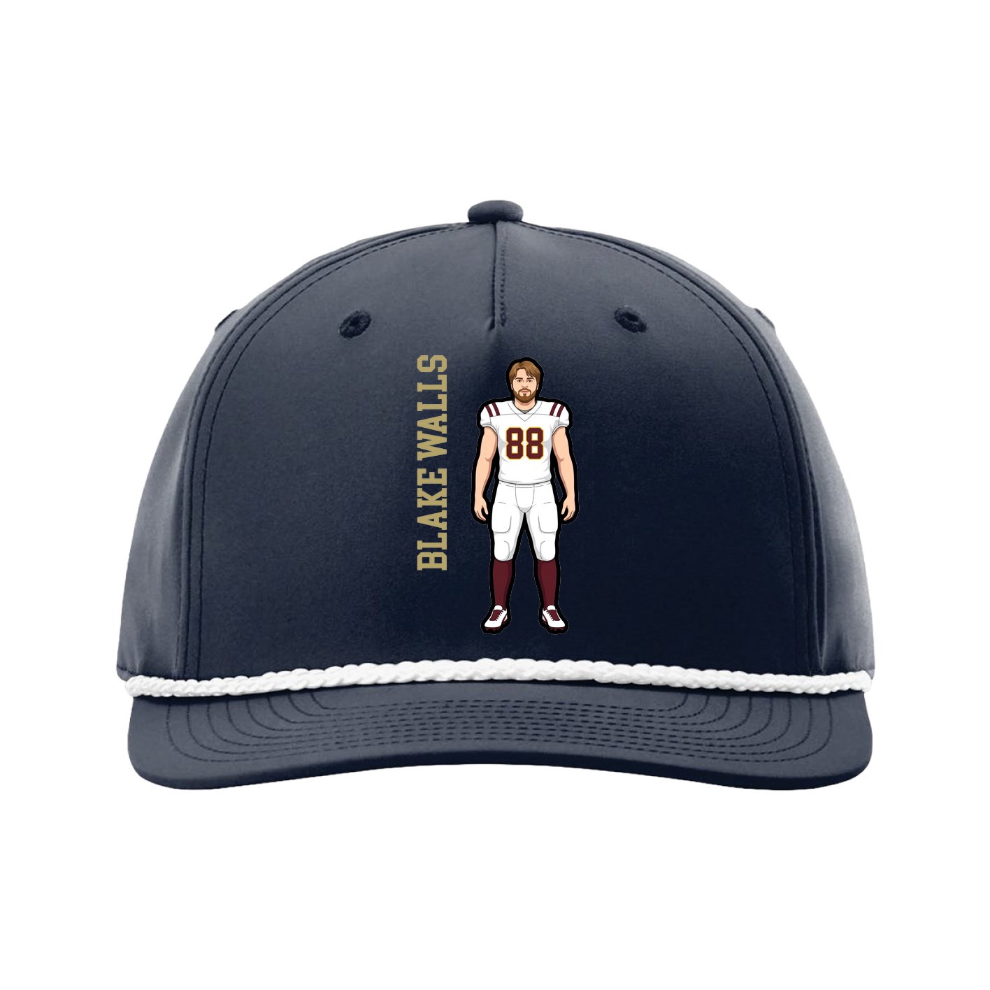Five-Panel Classic Rope Cap — Name Vertical in Navy