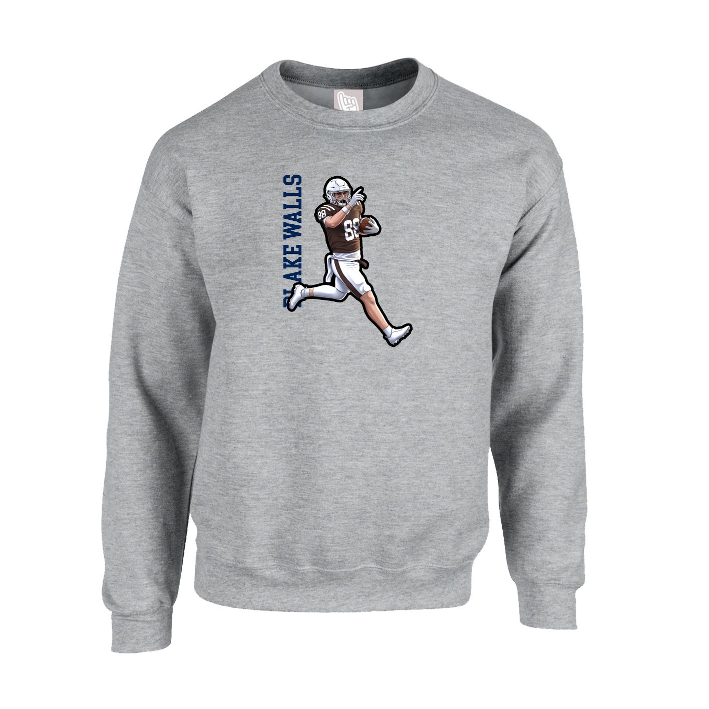 Fleece Crew — Name Vertical in Grey