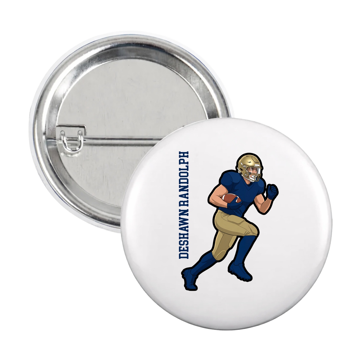 Game Day Button — Name Vertical in White