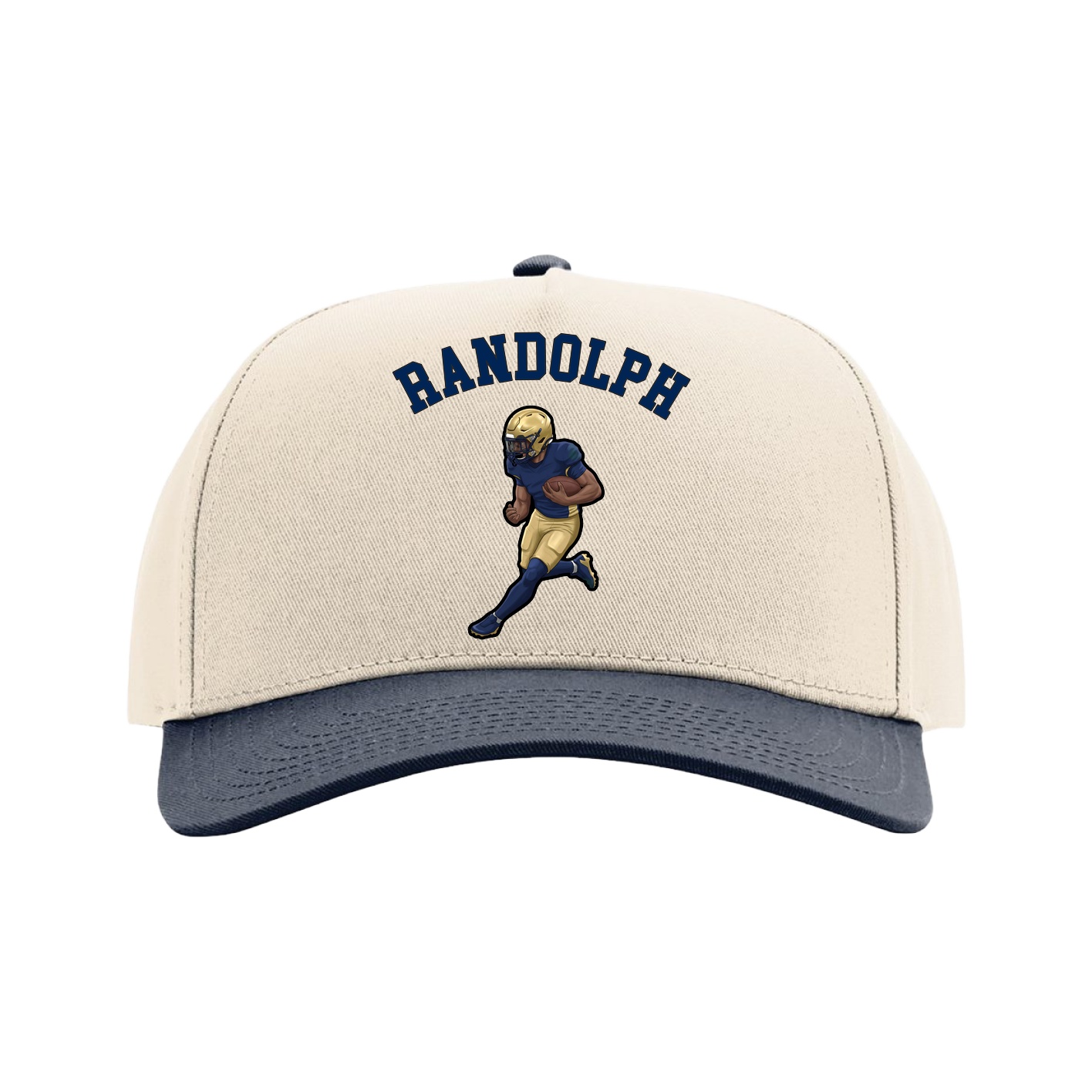 Full Fabric Five-Panel Champ Cap — Shirsey Arch in Cream/Navy