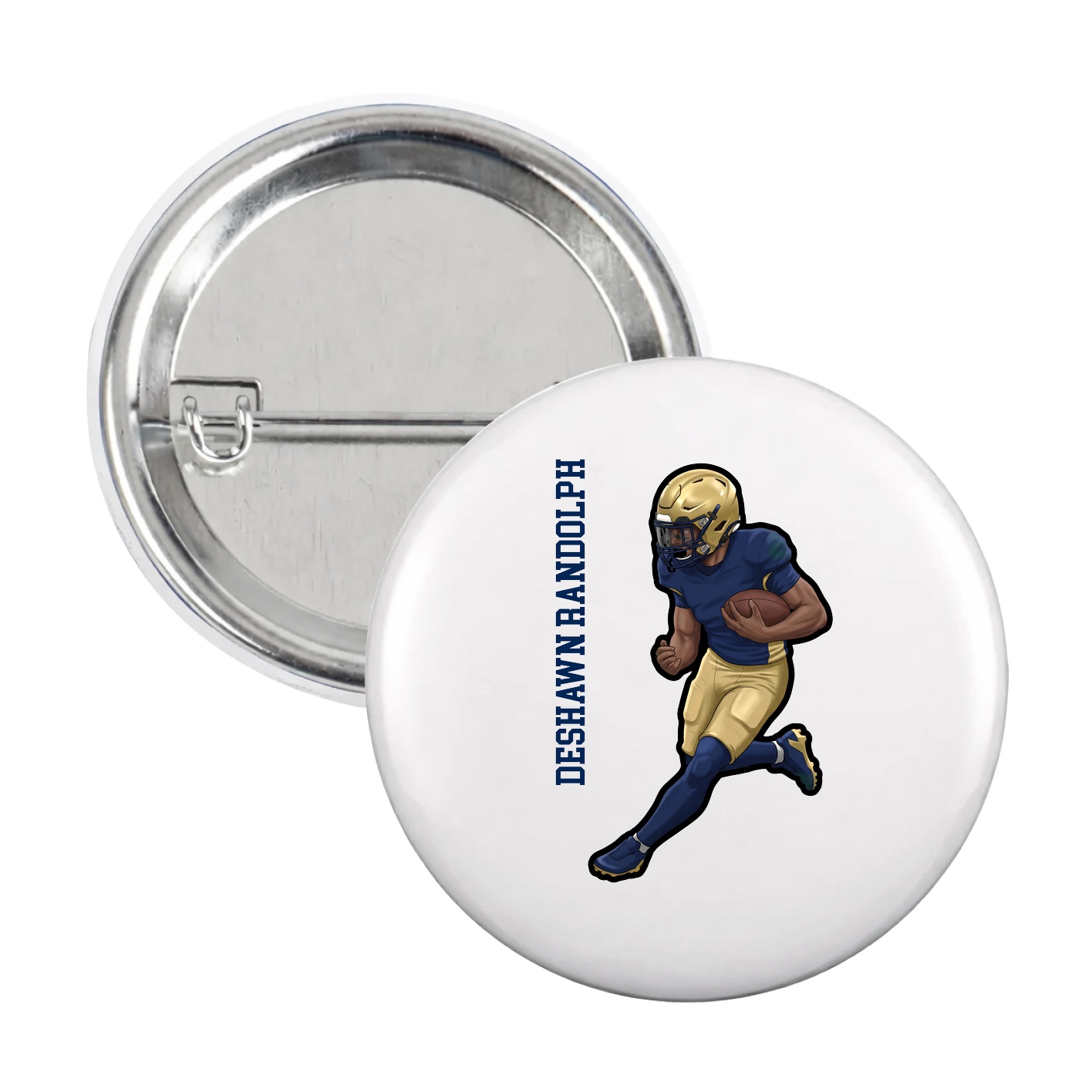 Game Day Button — Name Vertical in White