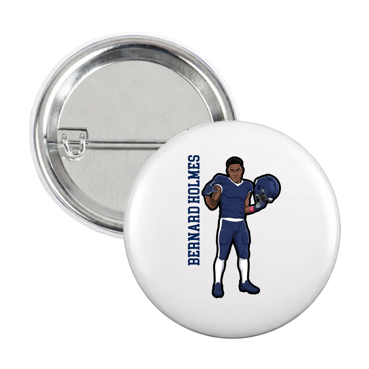 Game Day Button — Name Vertical in White