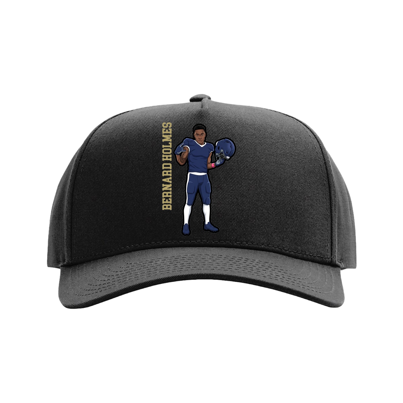 Full Fabric Five-Panel Champ Cap — Name Vertical in Black