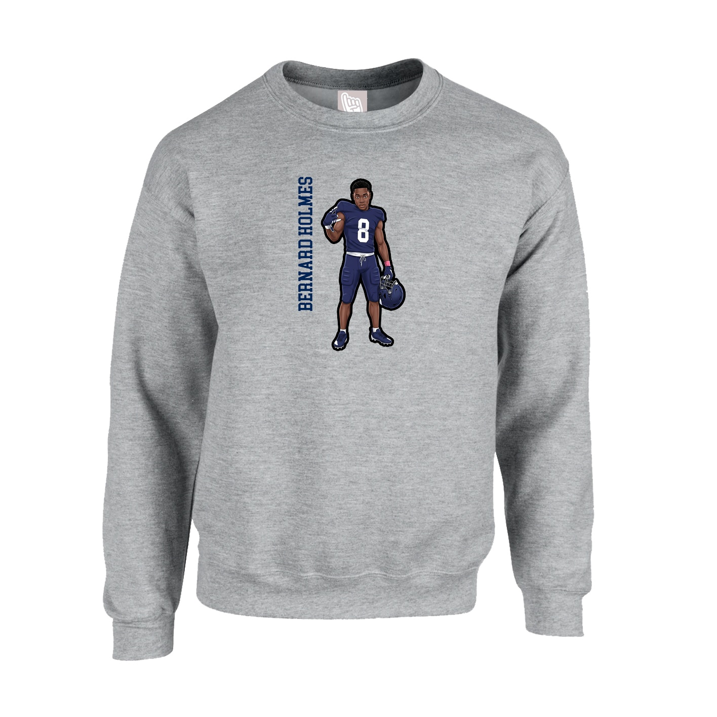 Fleece Crew — Name Vertical in Grey