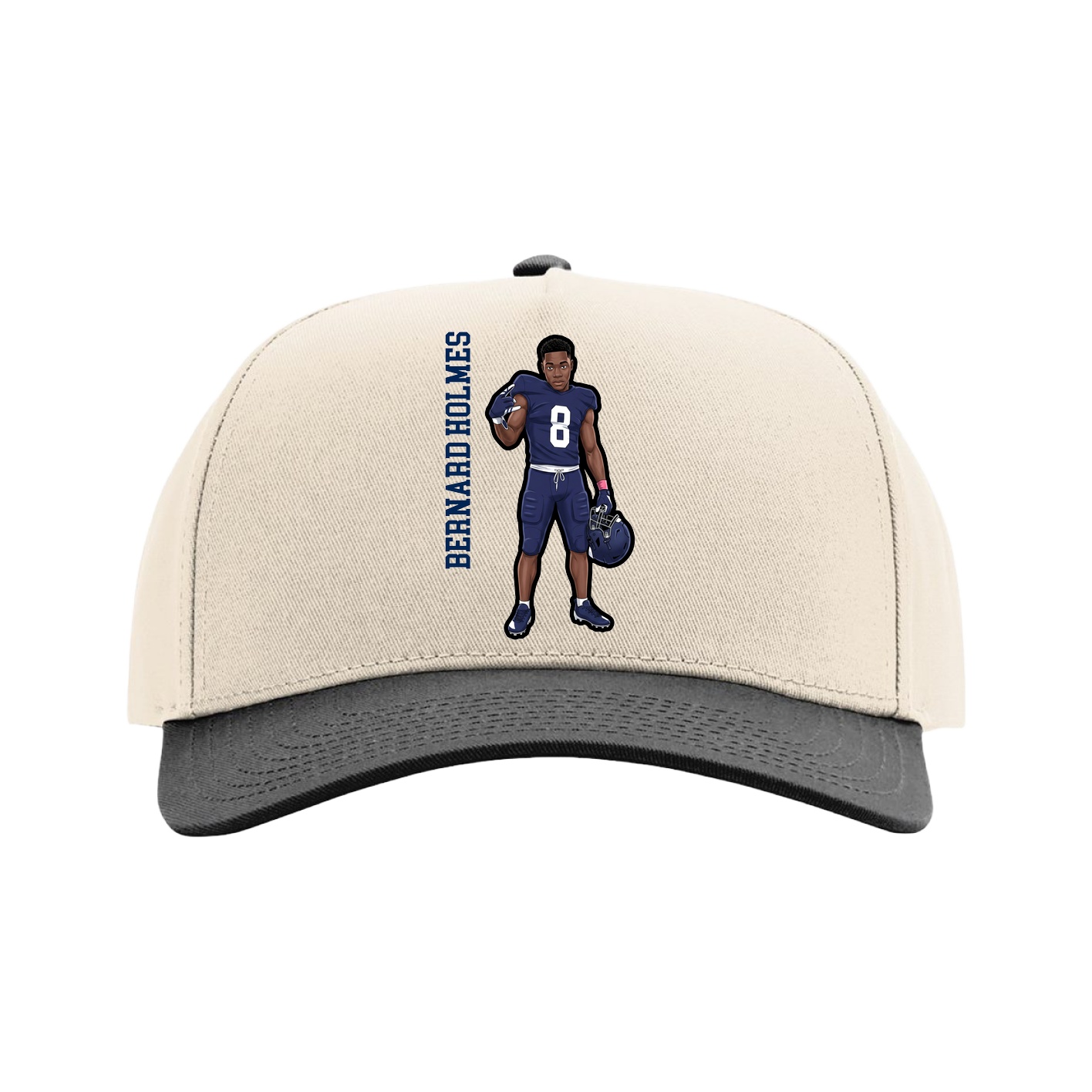 Full Fabric Five-Panel Champ Cap — Name Vertical in Cream/Black