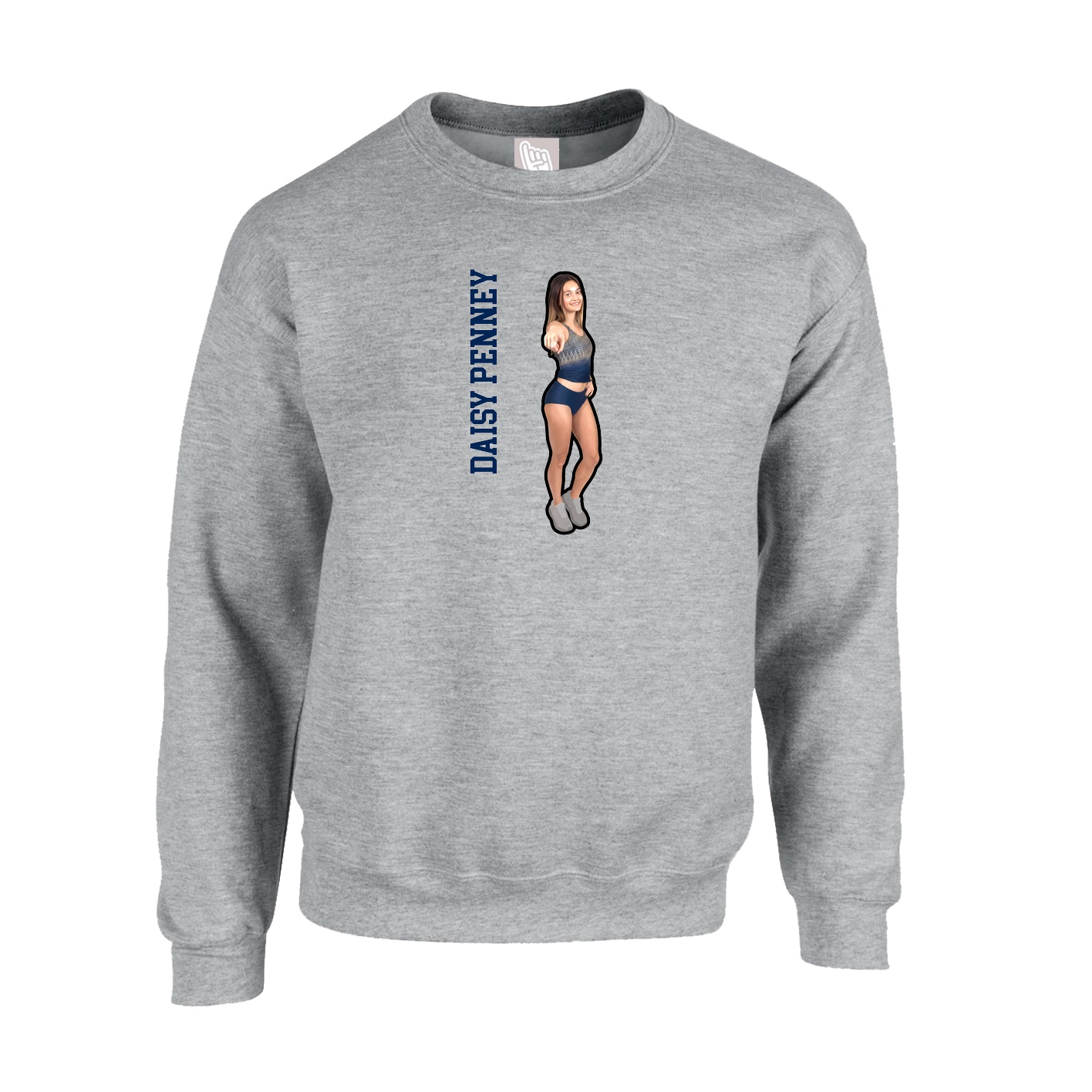 Fleece Crew — Name Vertical in Grey
