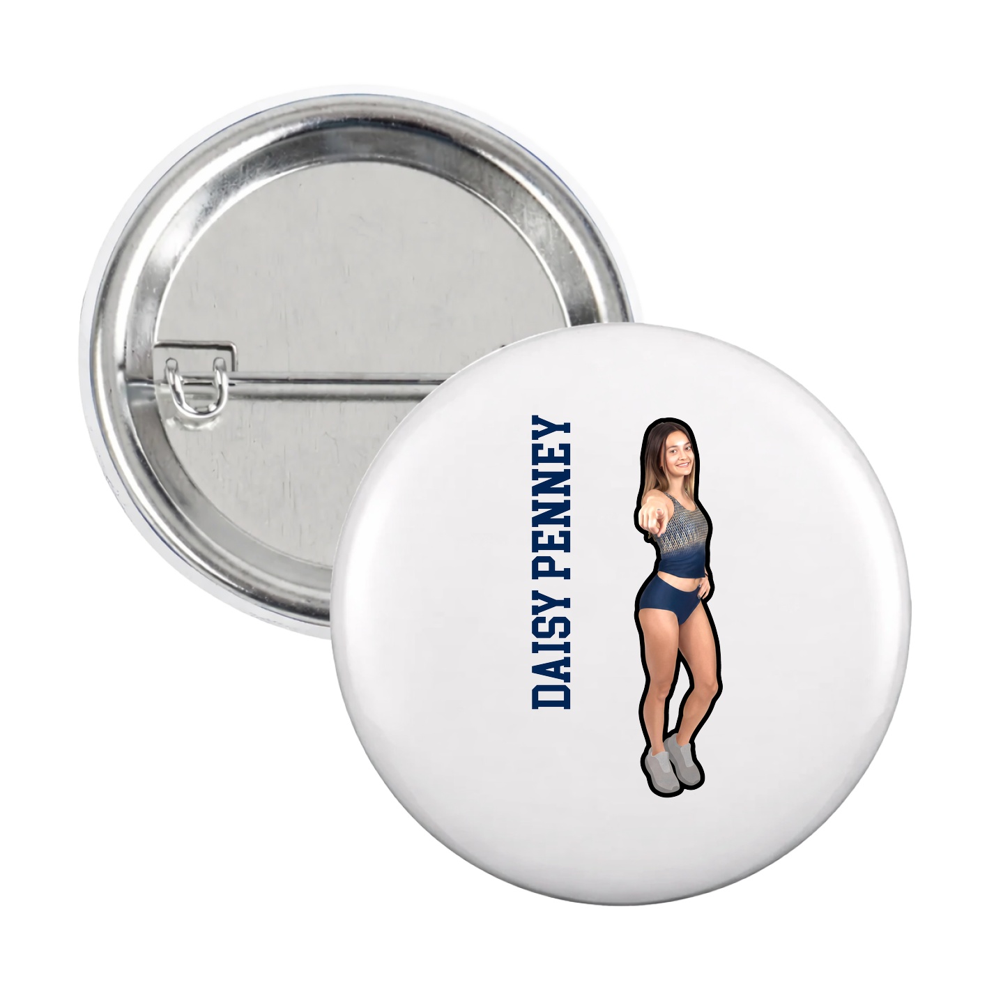 Game Day Button — Name Vertical in White