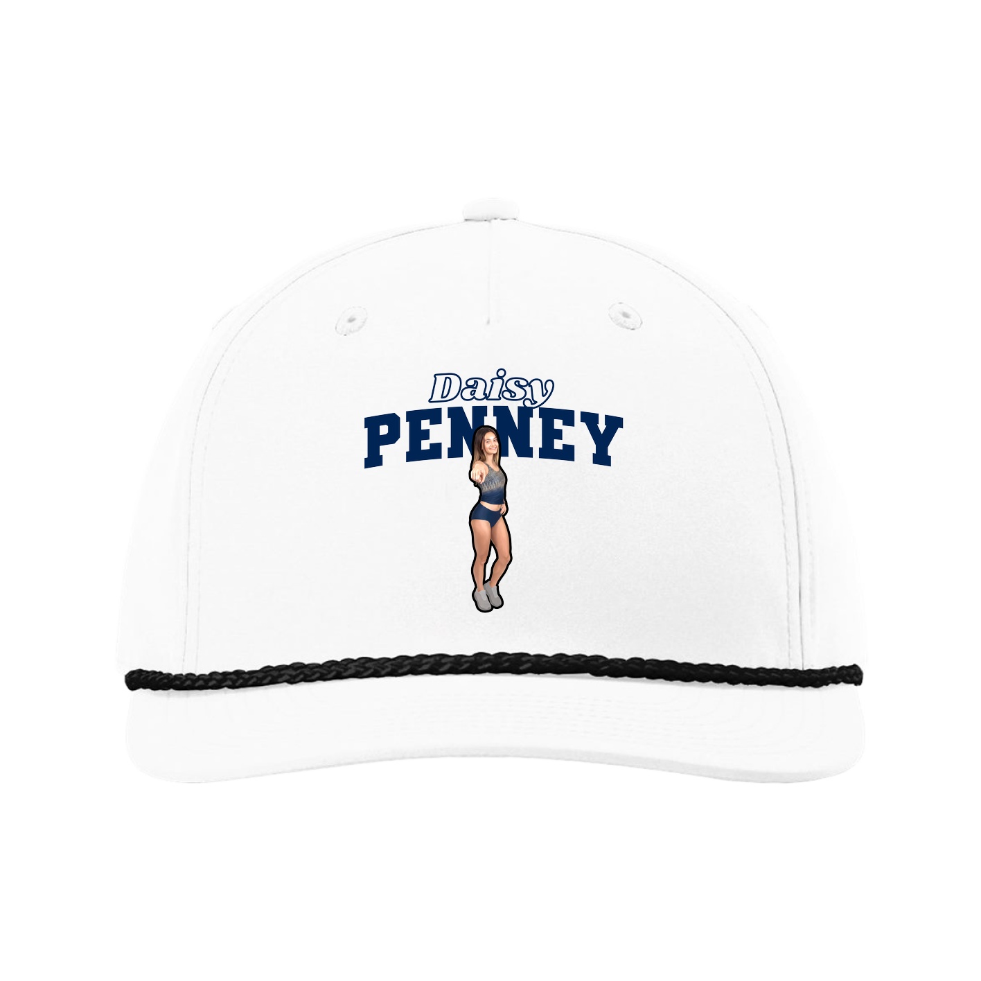 Five-Panel Classic Rope Cap — Name Arch in White