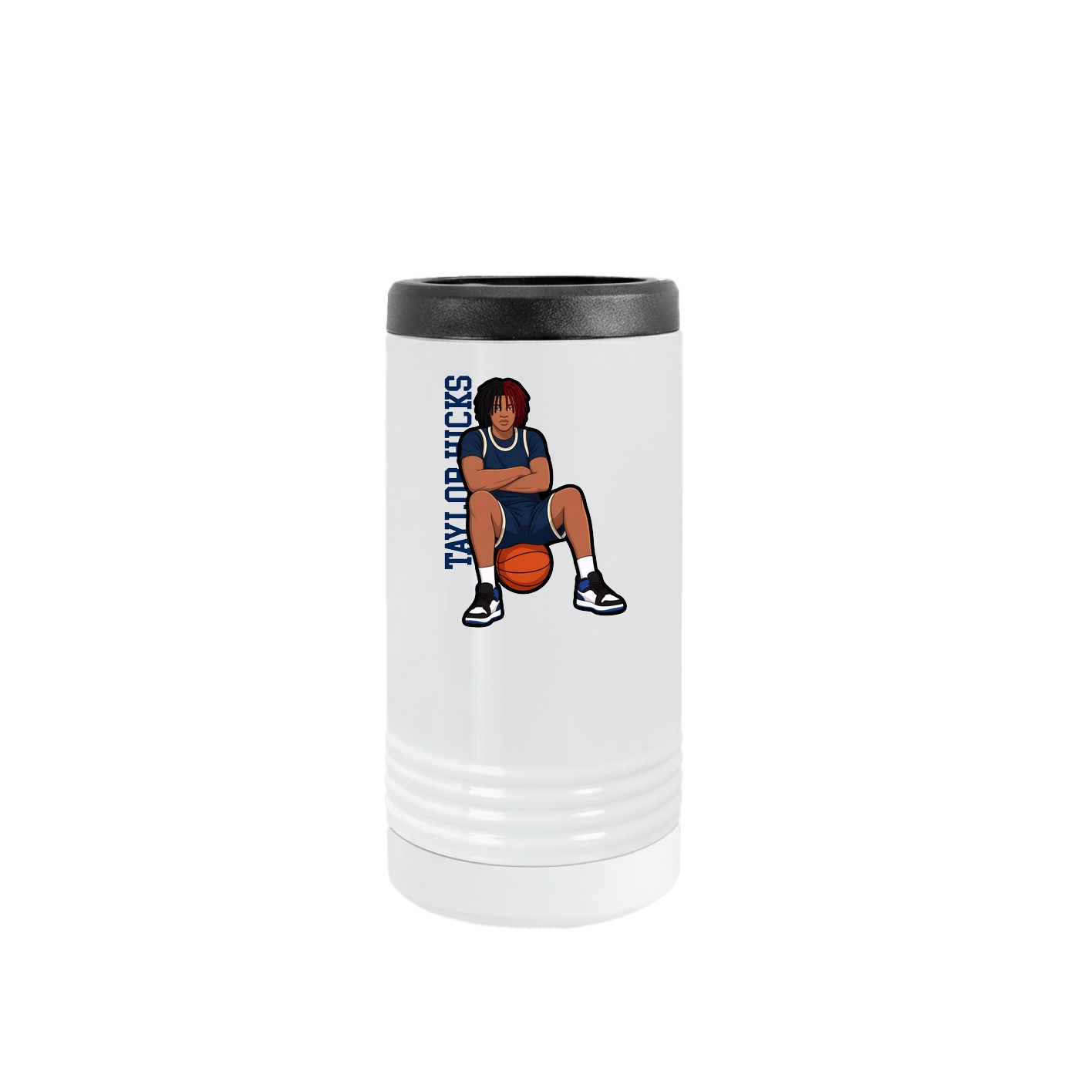 Slim Beverage Holder — Name Vertical in White