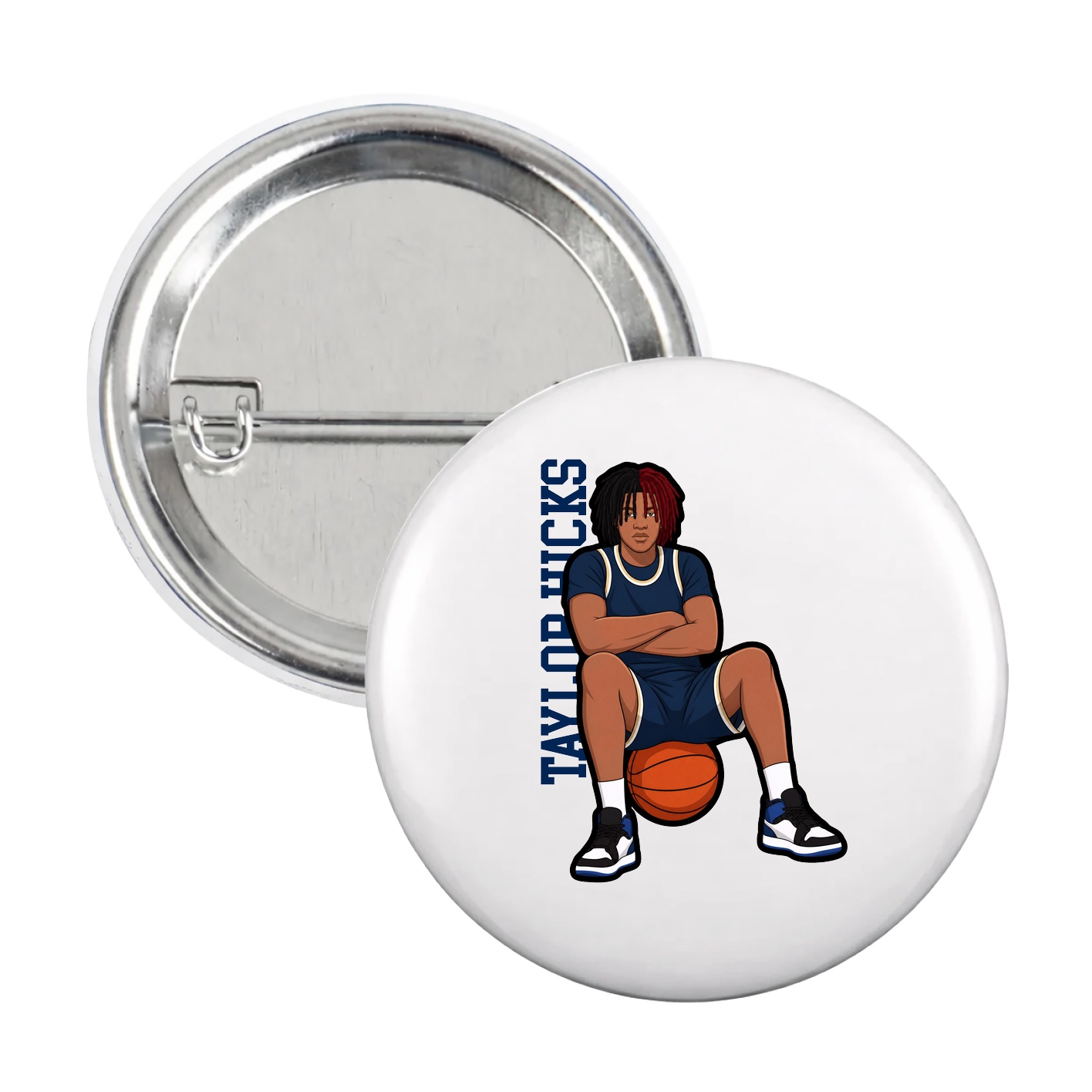 Game Day Button — Name Vertical in White