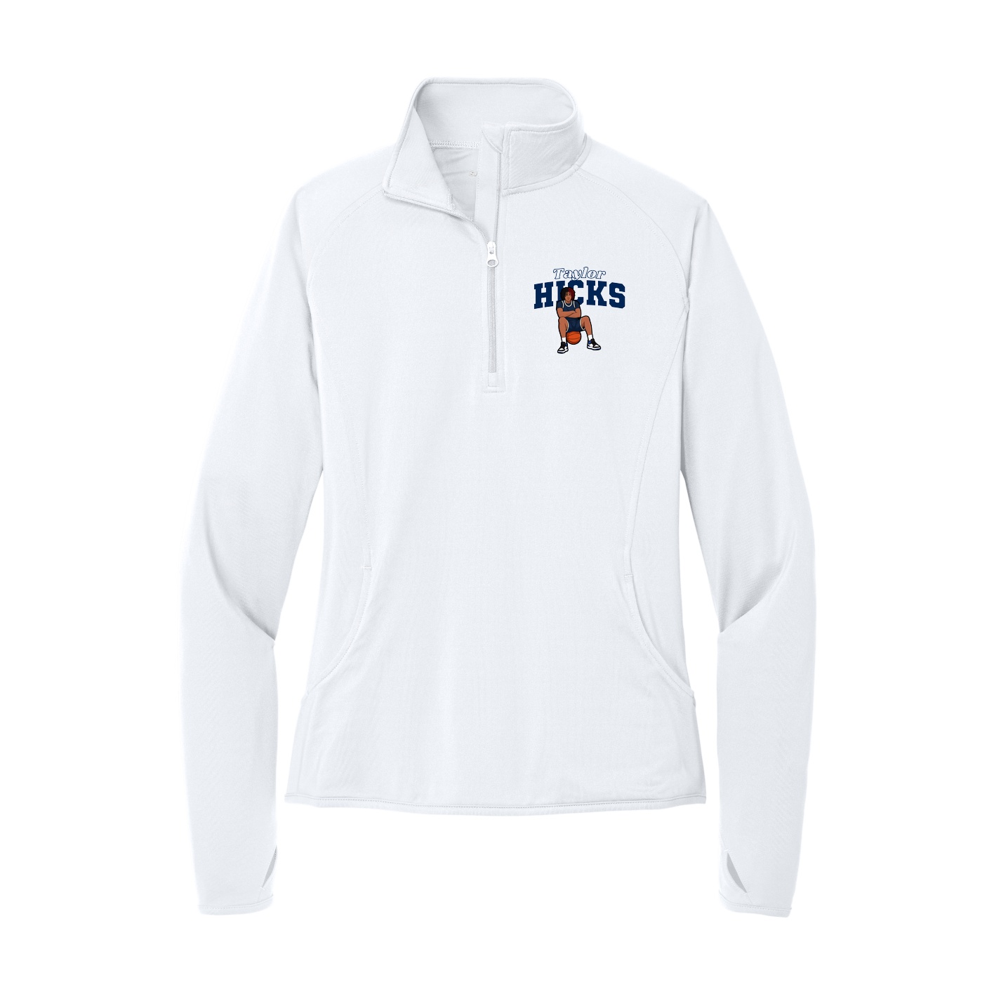 Women's Q-Zip Pullover — Name Arch in White