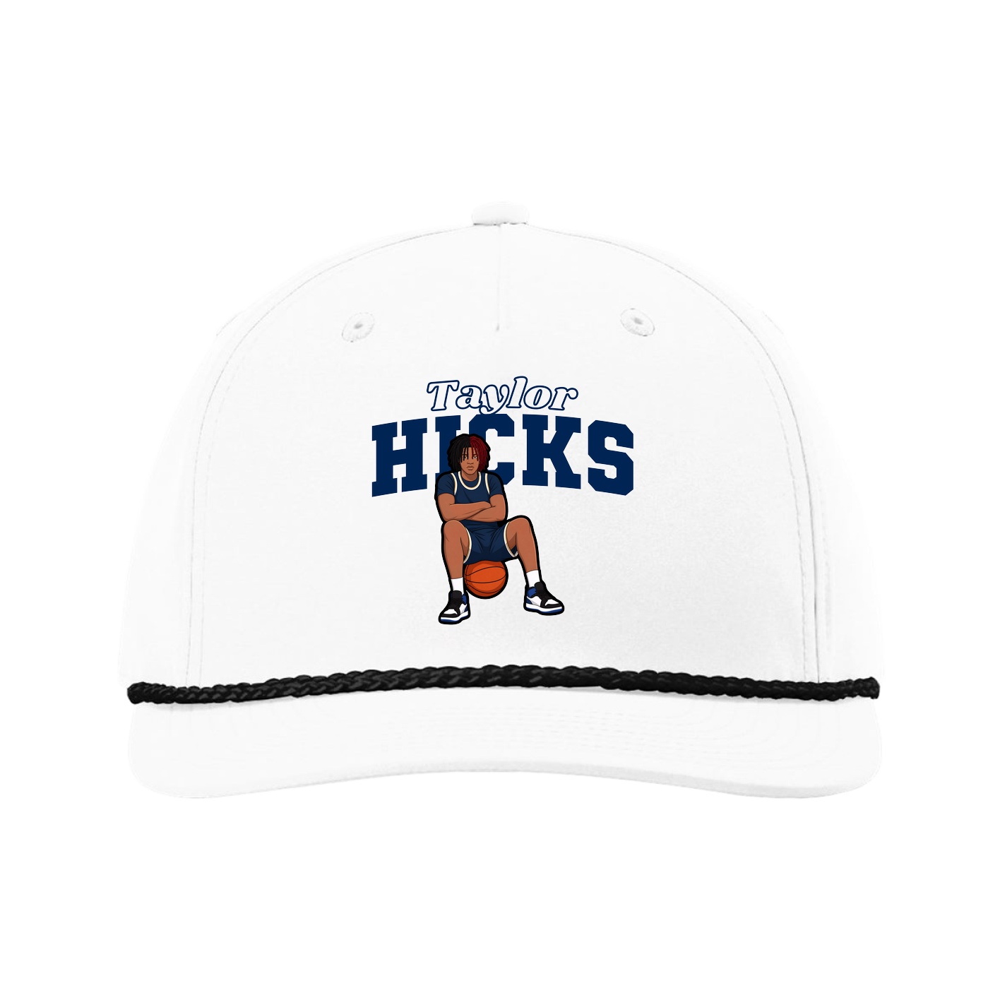 Five-Panel Classic Rope Cap — Name Arch in White