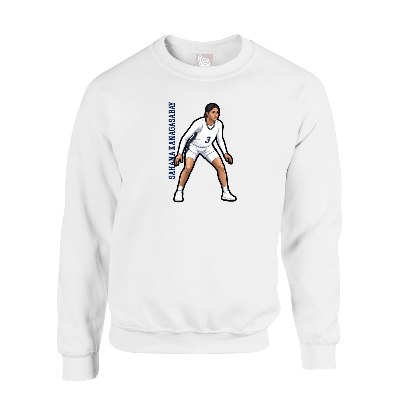 Fleece Crew — Name Vertical in White