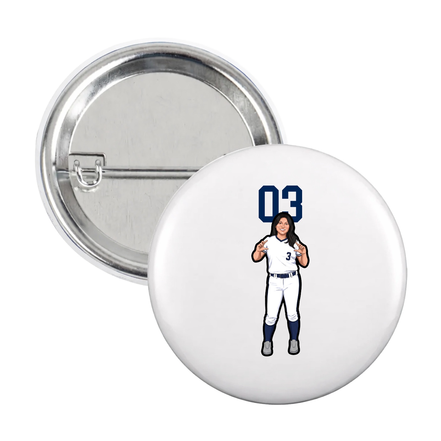 Game Day Button — Number Top in White