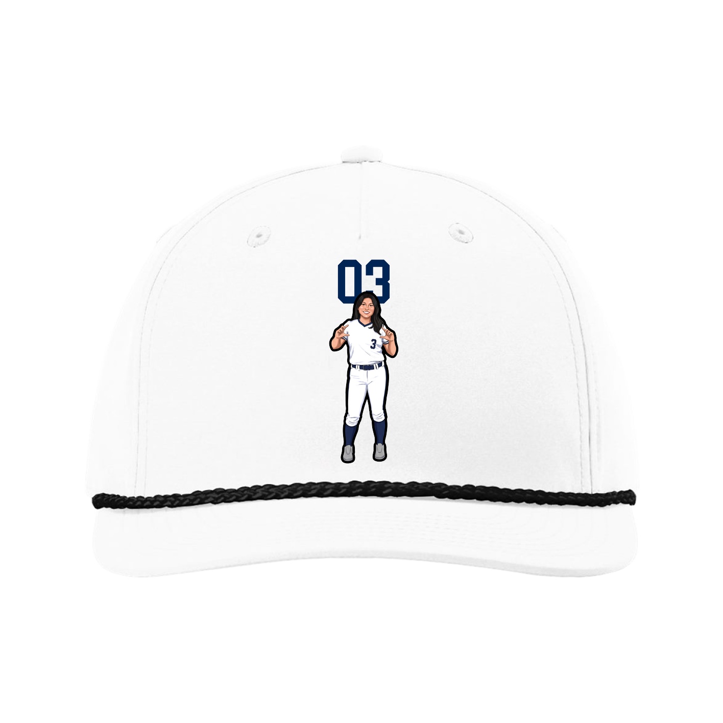 Five-Panel Classic Rope Cap — Number Top in White