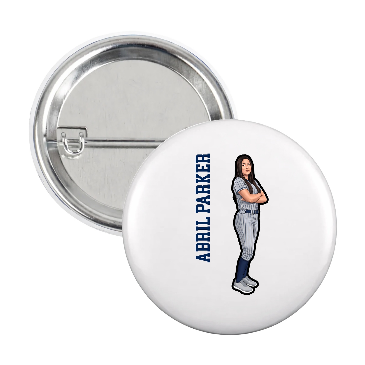 Game Day Button — Name Vertical in White