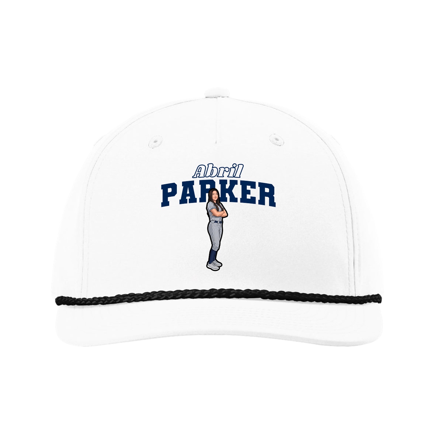 Five-Panel Classic Rope Cap — Name Arch in White