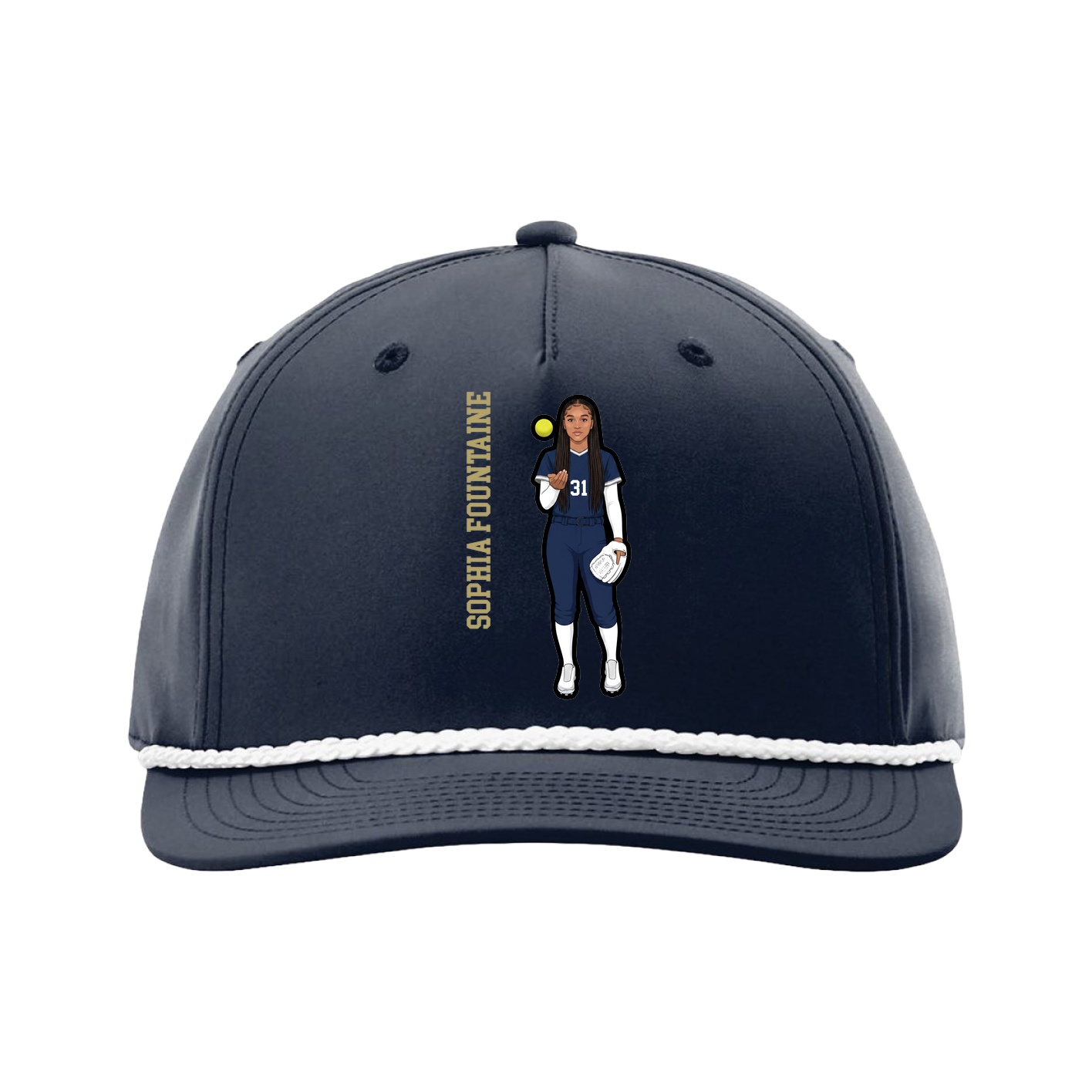 Five-Panel Classic Rope Cap — Name Vertical in Navy