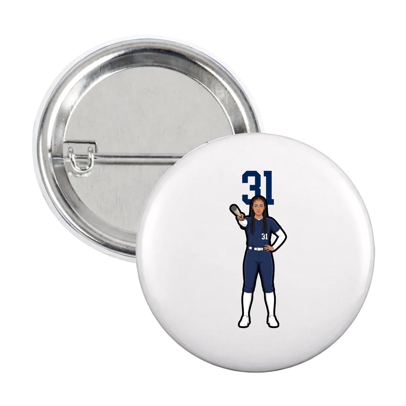 Game Day Button — Number Top in White