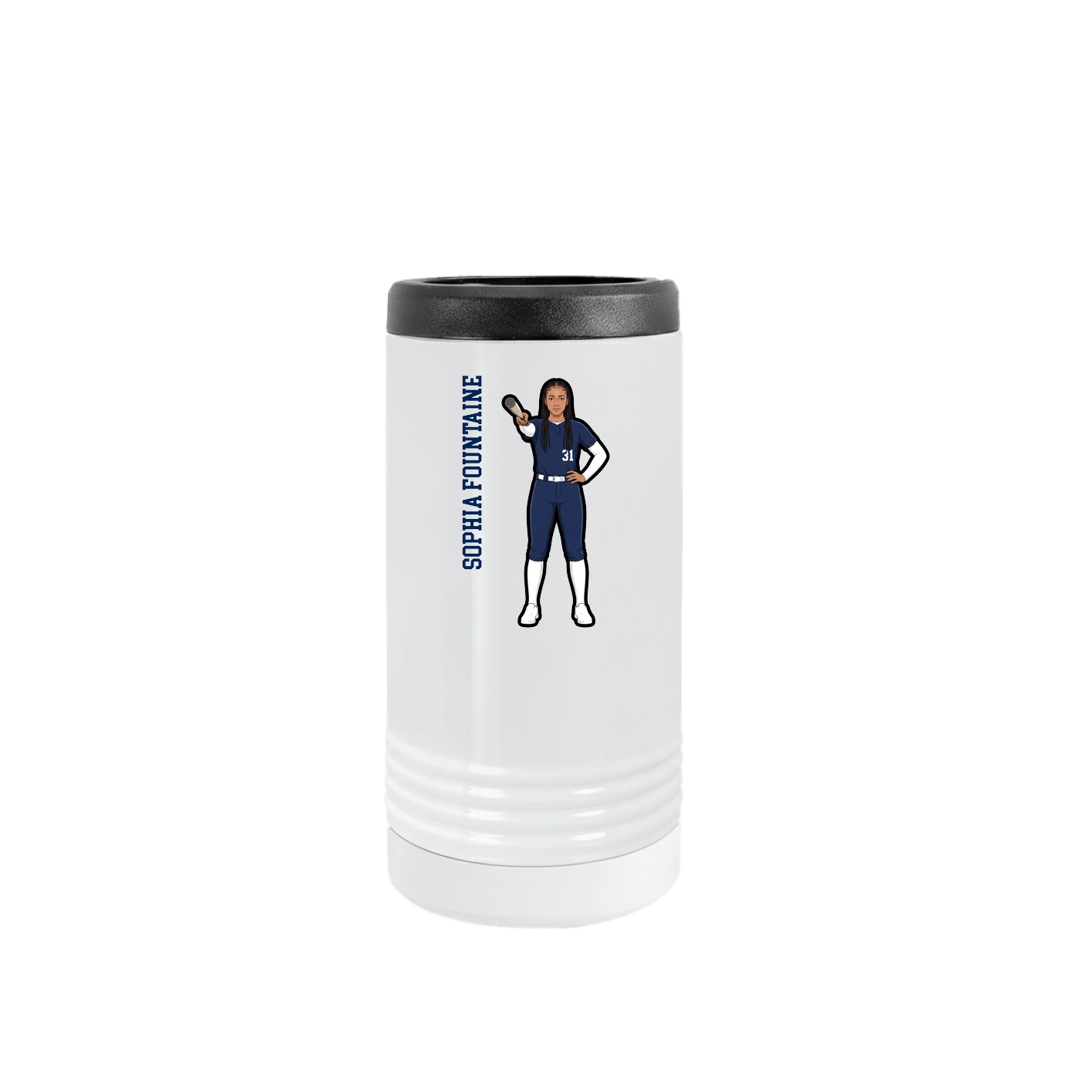 Slim Beverage Holder — Name Vertical in White
