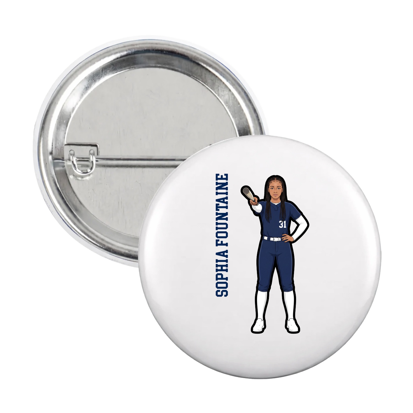 Game Day Button — Name Vertical in White