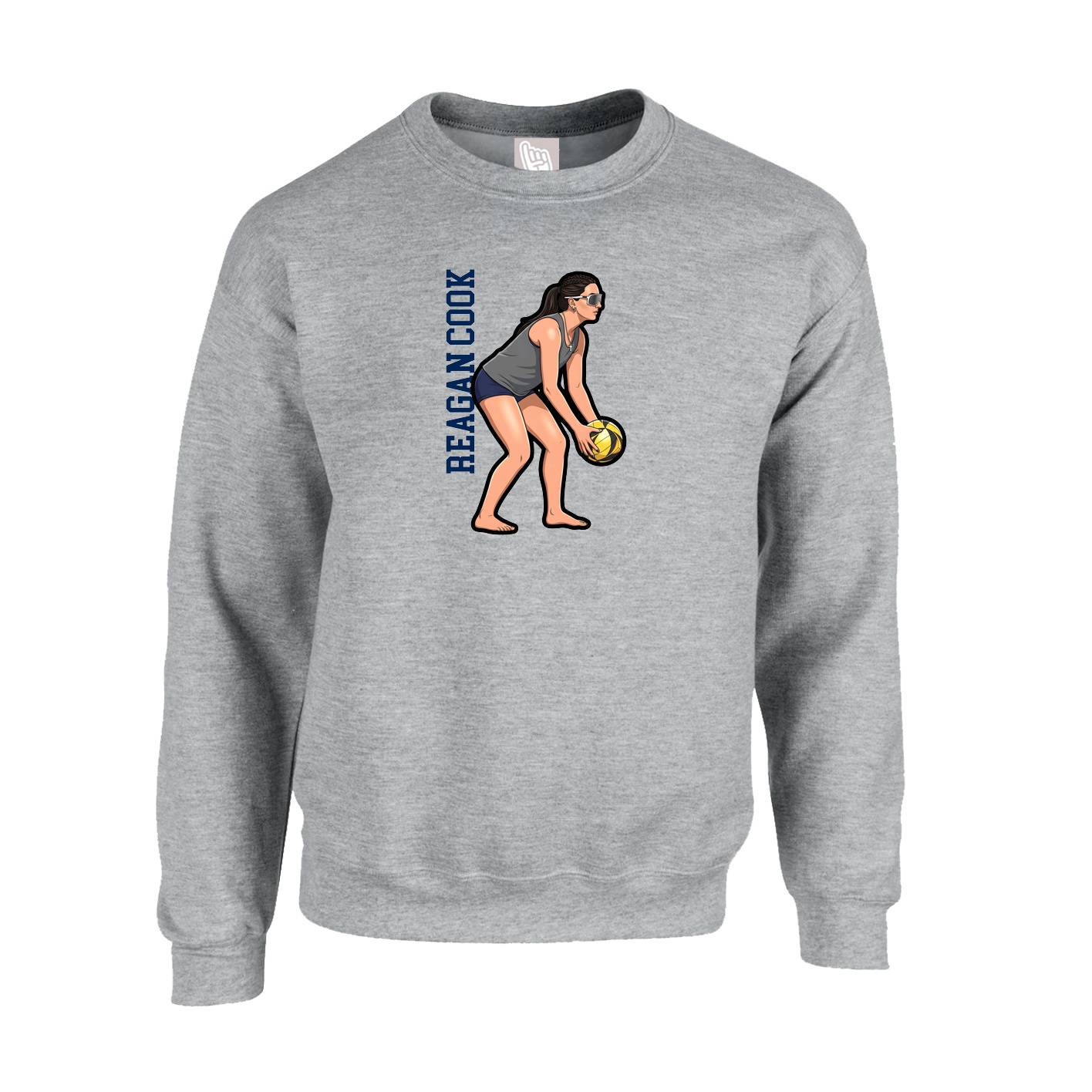 Fleece Crew — Name Vertical in Grey