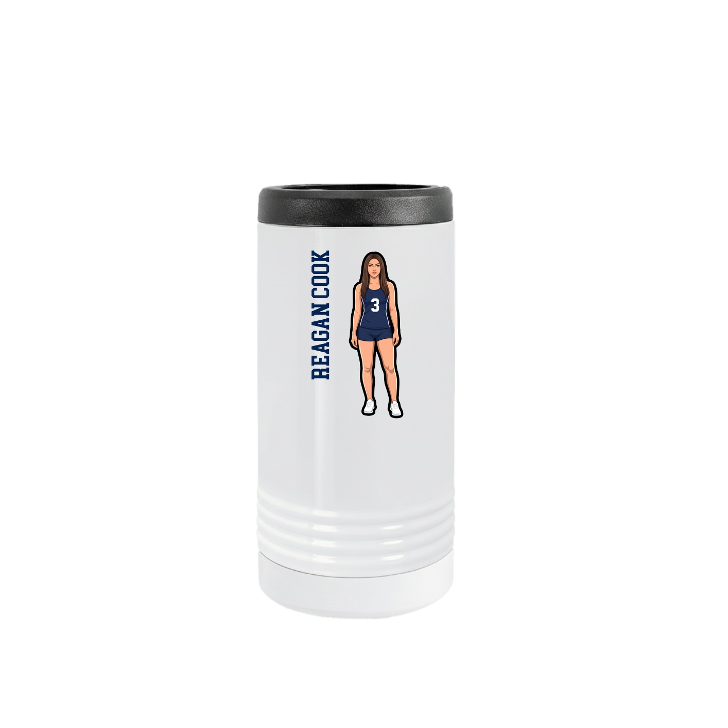 Slim Beverage Holder — Name Vertical in White