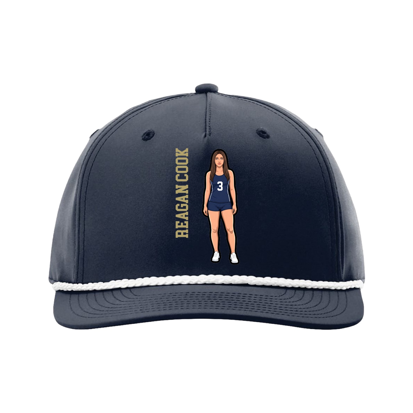 Five-Panel Classic Rope Cap — Name Vertical in Navy