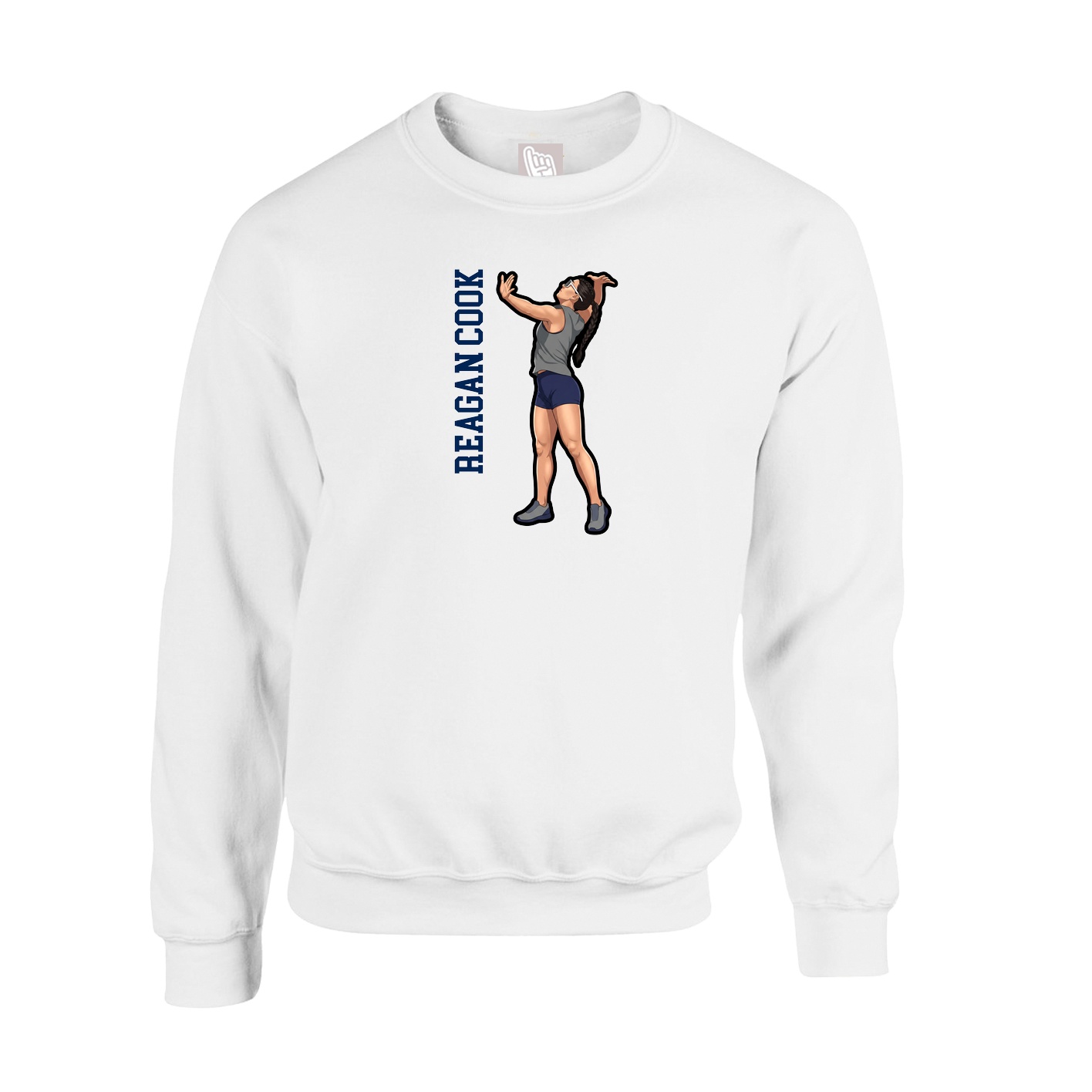 Fleece Crew — Name Vertical in White