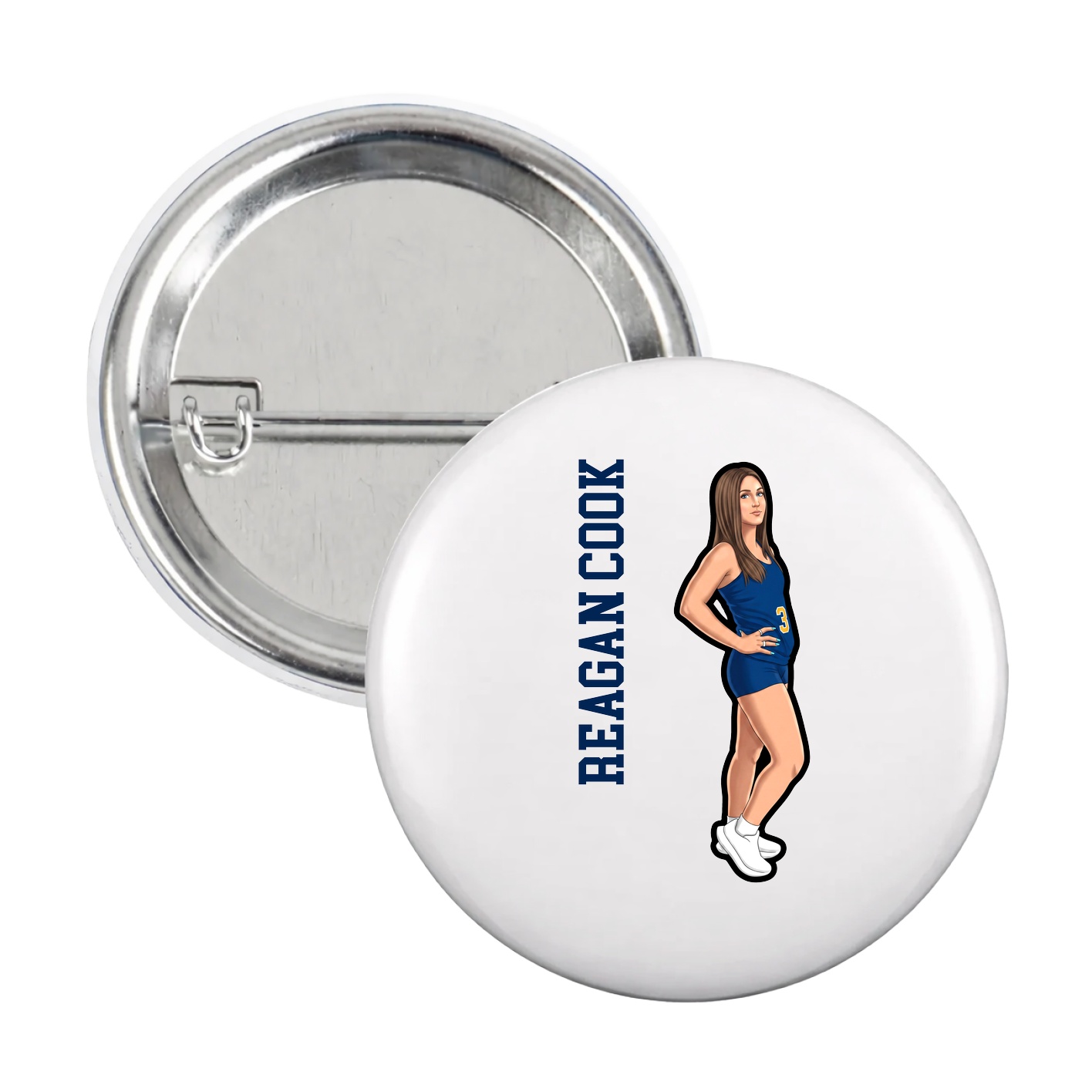 Game Day Button — Name Vertical in White