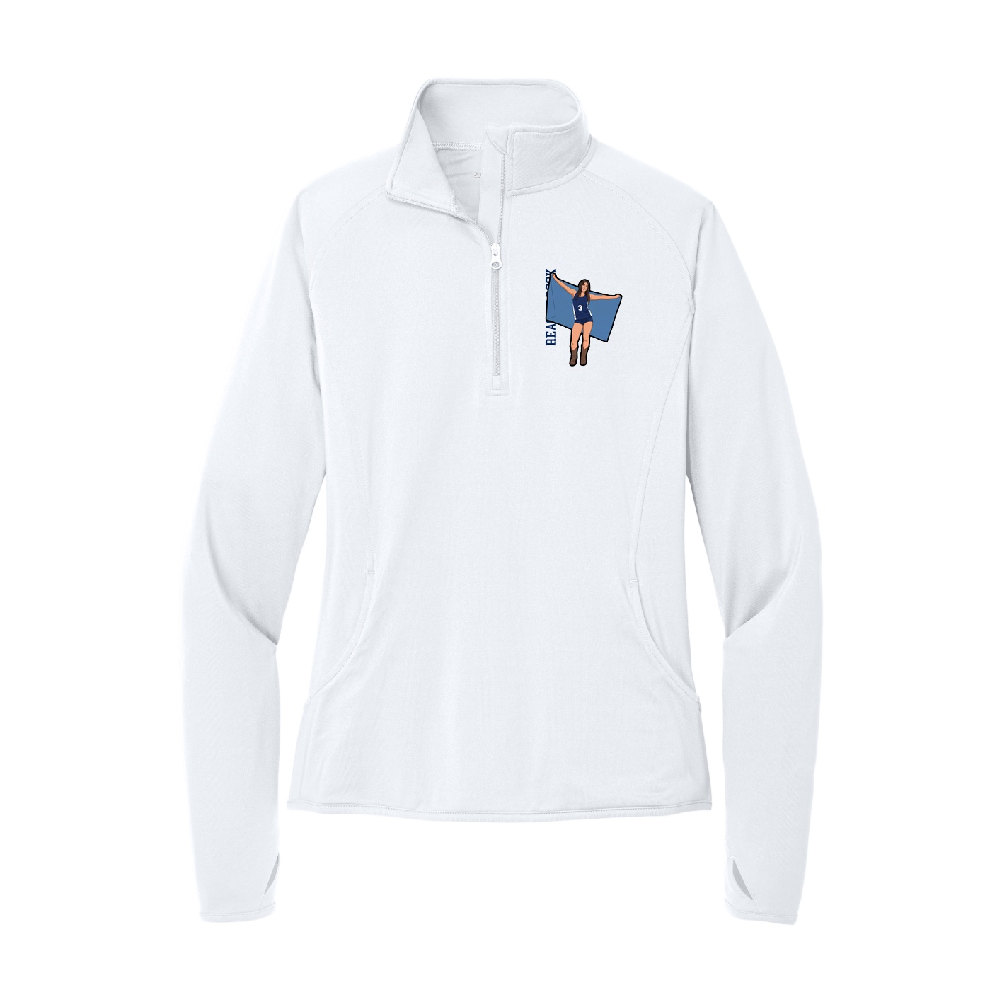 Women's Q-Zip Pullover — Name Vertical in White