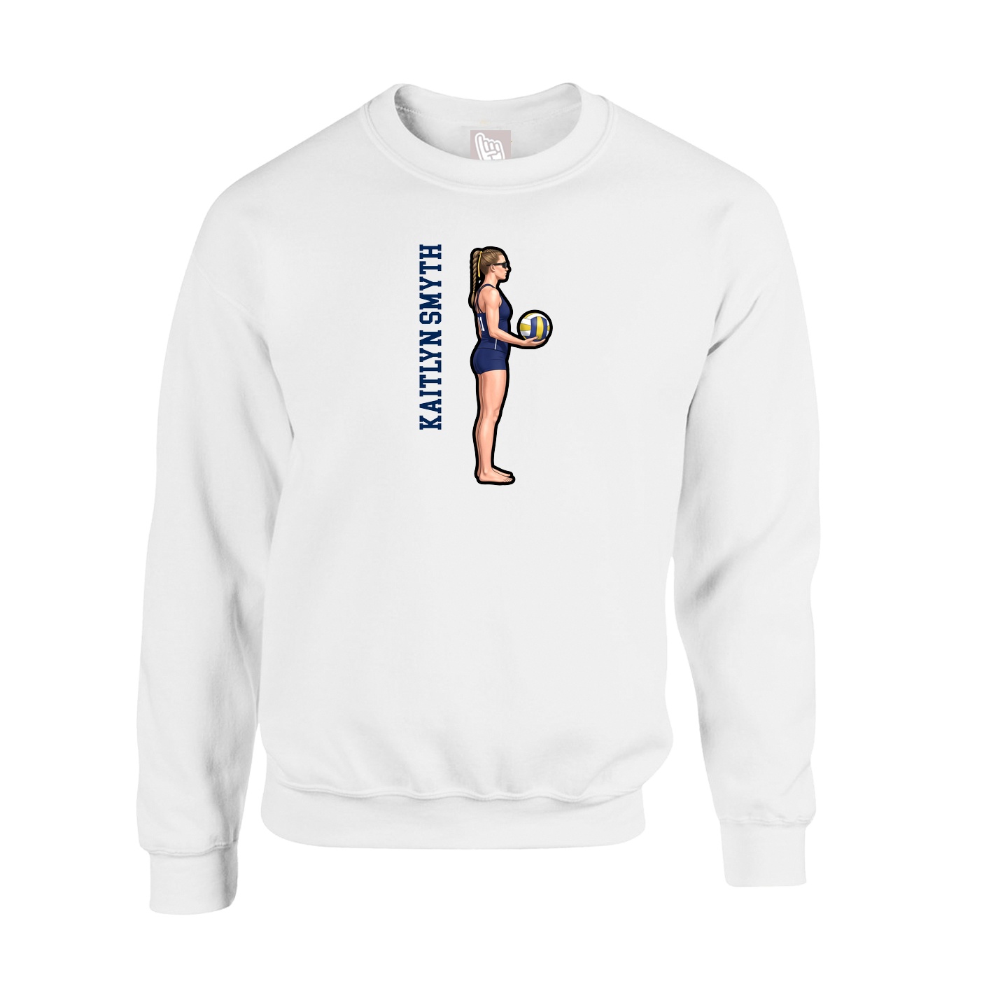 Fleece Crew — Name Vertical in White