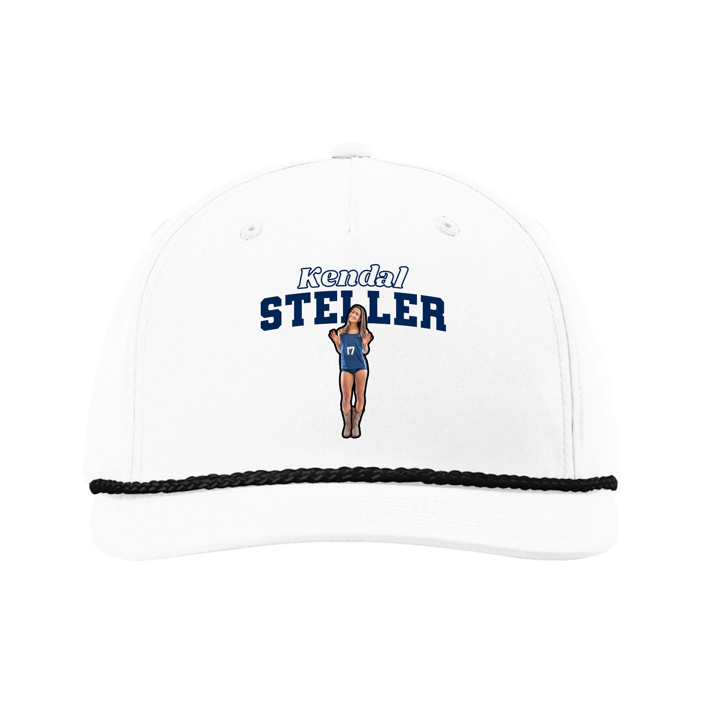 Five-Panel Classic Rope Cap — Name Arch in White