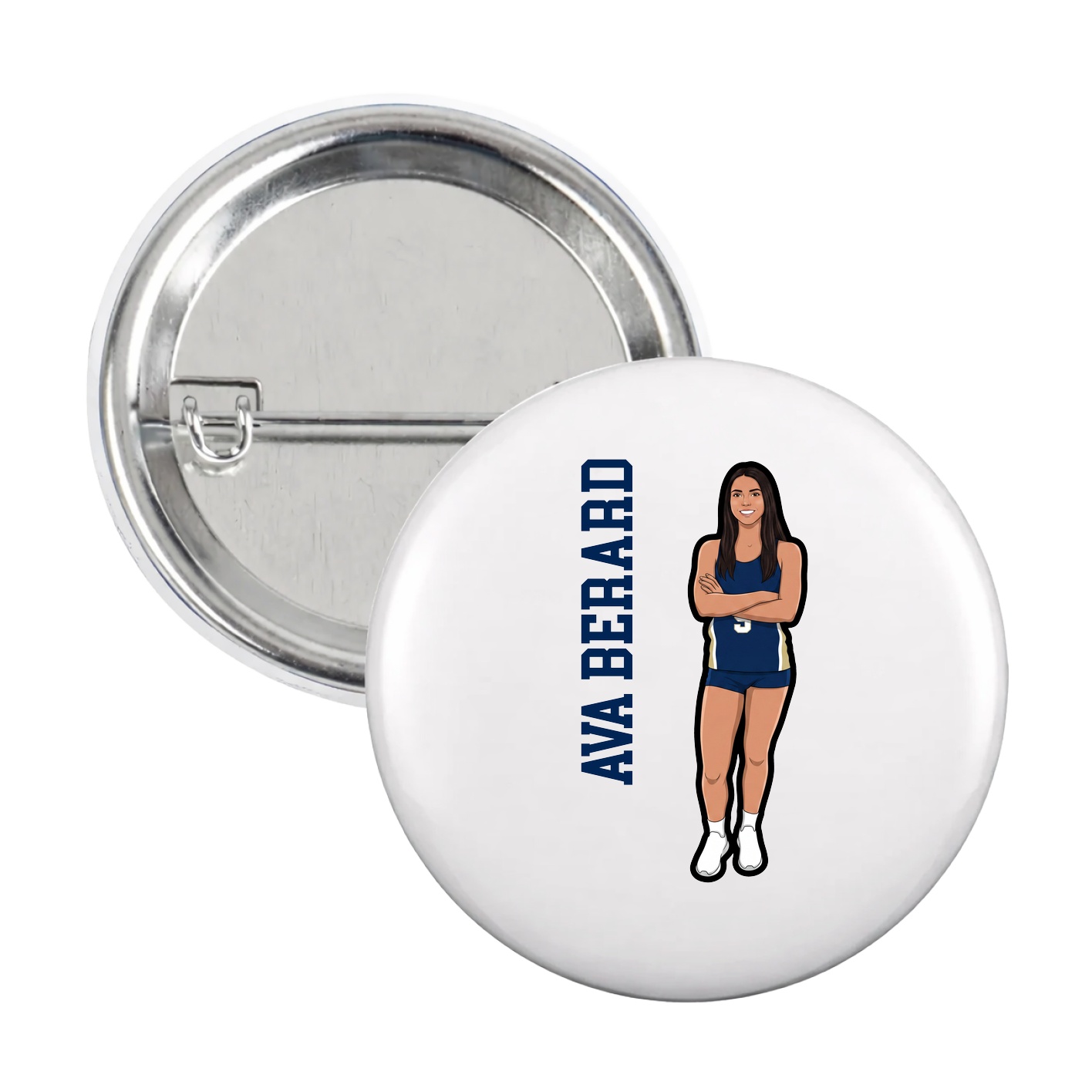 Game Day Button — Name Vertical in White