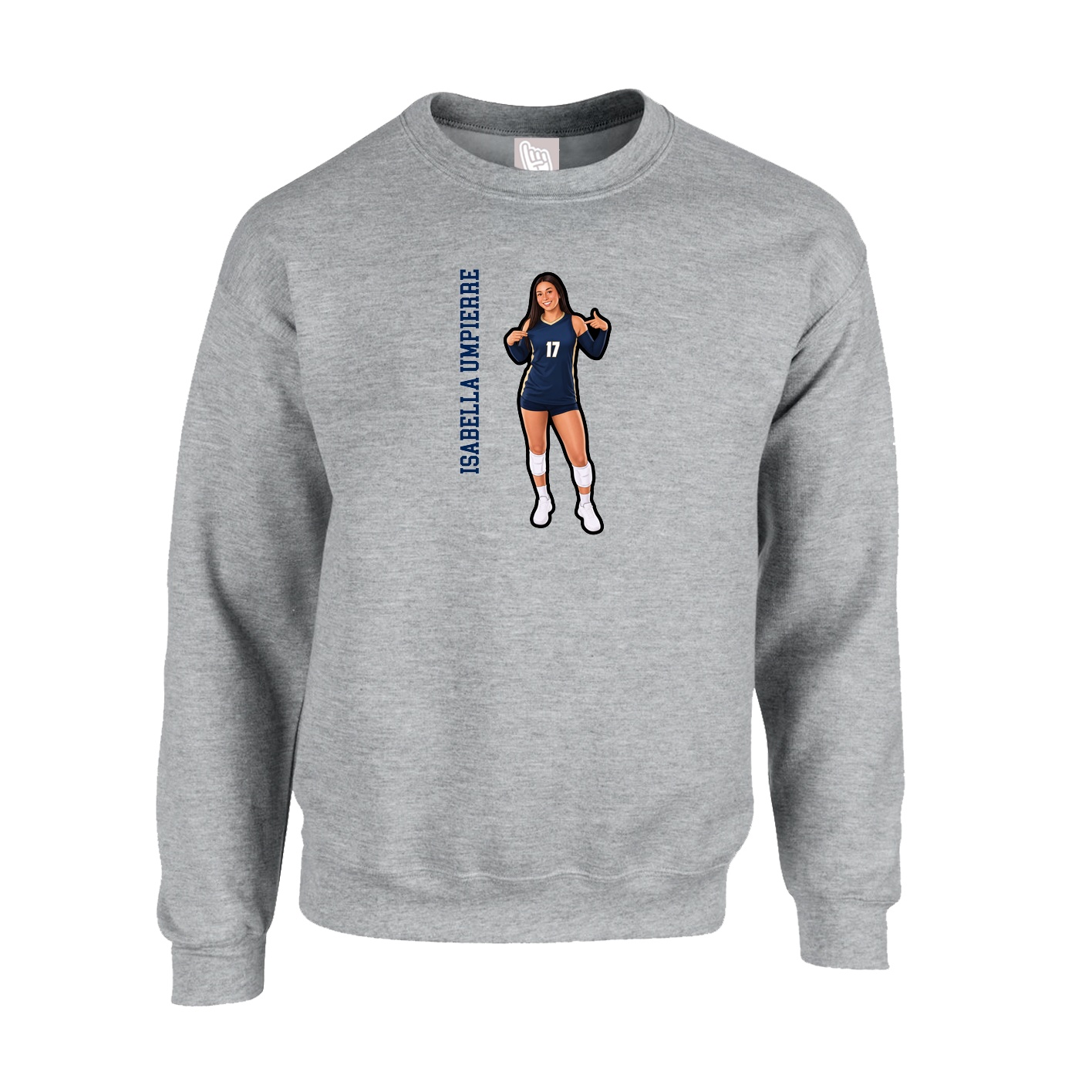 Fleece Crew — Name Vertical in Grey