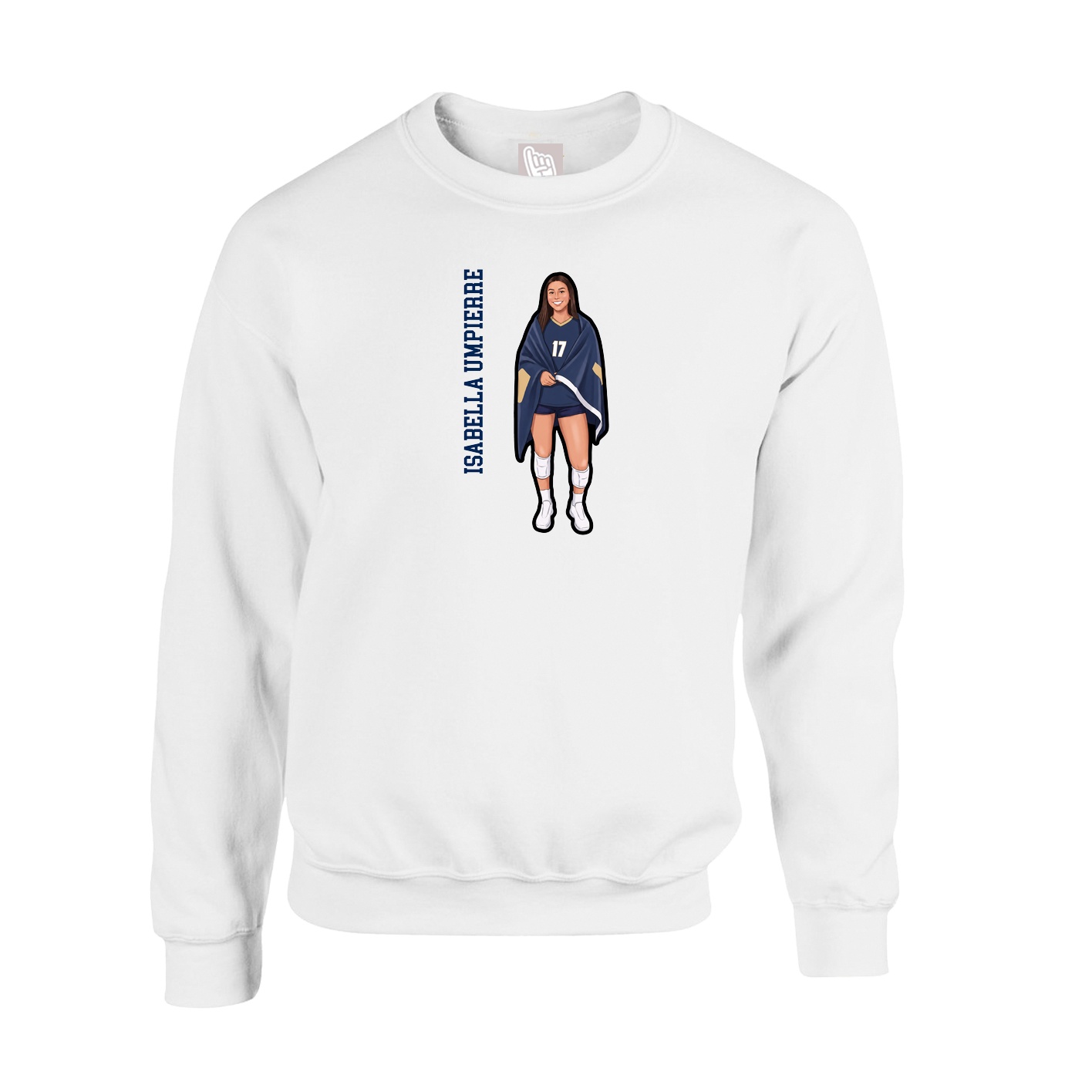 Fleece Crew — Name Vertical in White