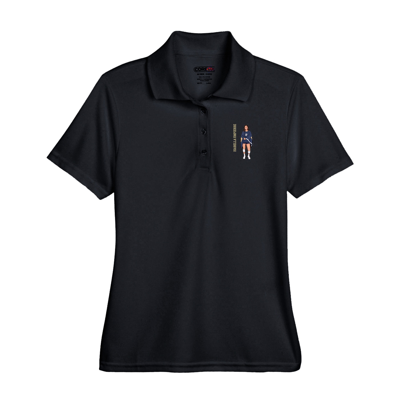 Performance Polo — Name Vertical in Black