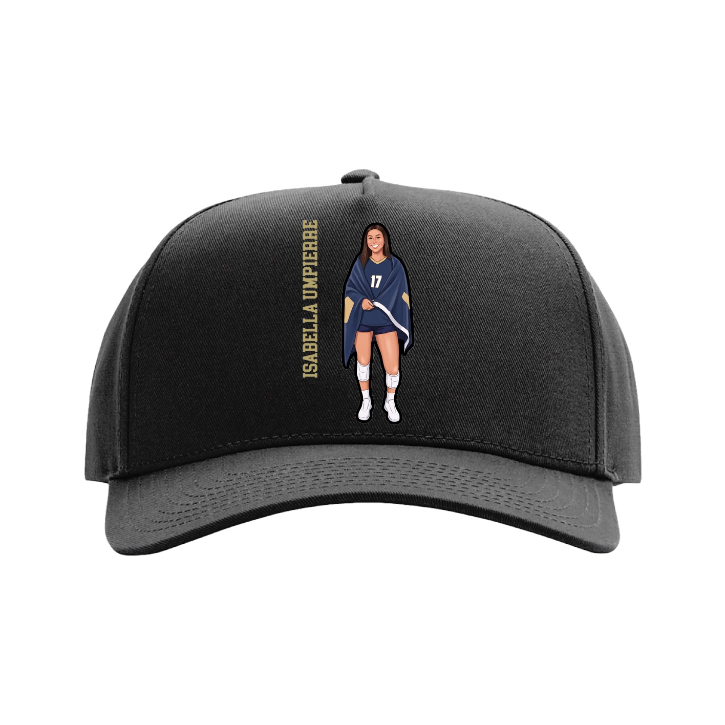 Full Fabric Five-Panel Champ Cap — Name Vertical in Black